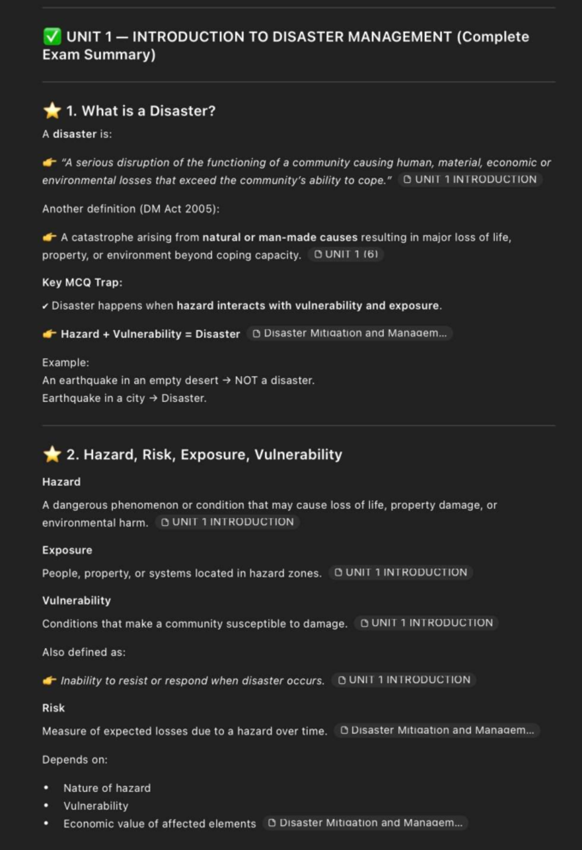 UNIT 1 DISASTER MANAGEMENT: Complete Exam Summary & Key Concepts - Studocu