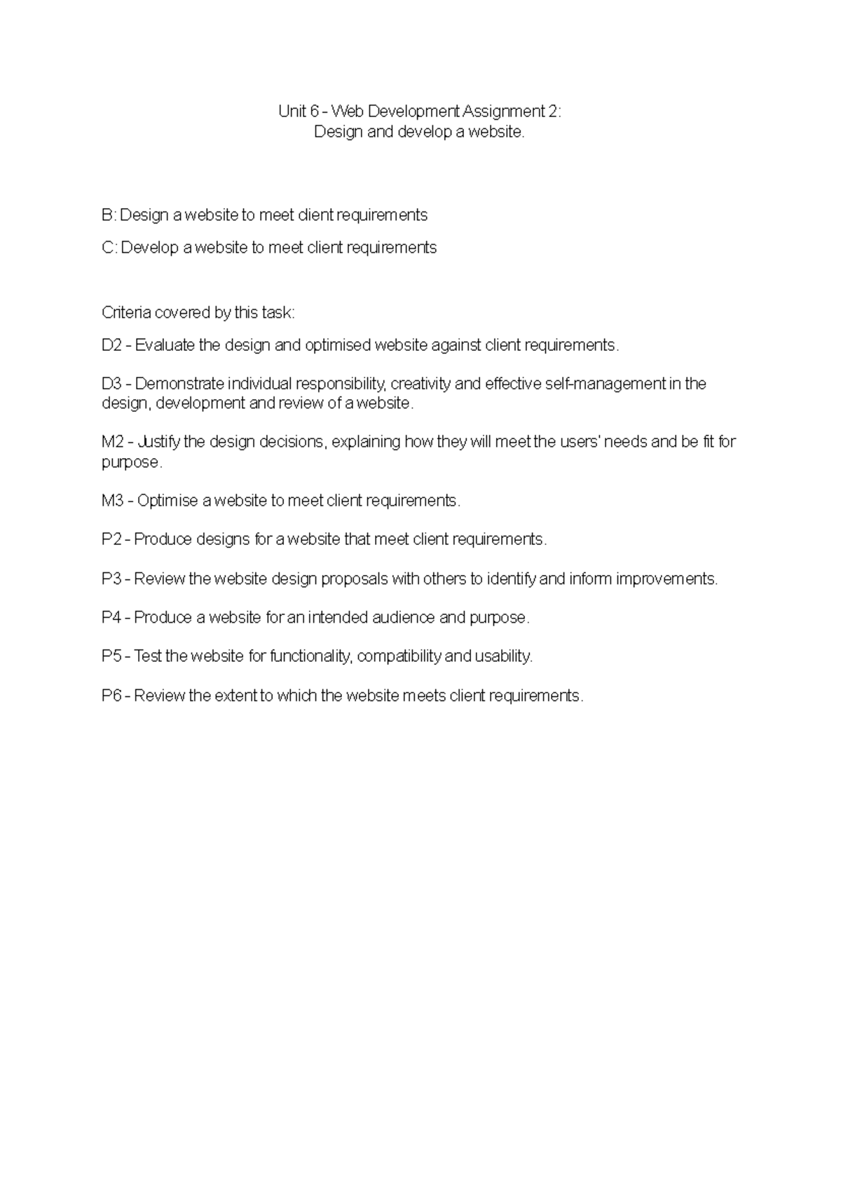 Unit 6 Web Development Assignment 2: Website Design & Development - Studocu
