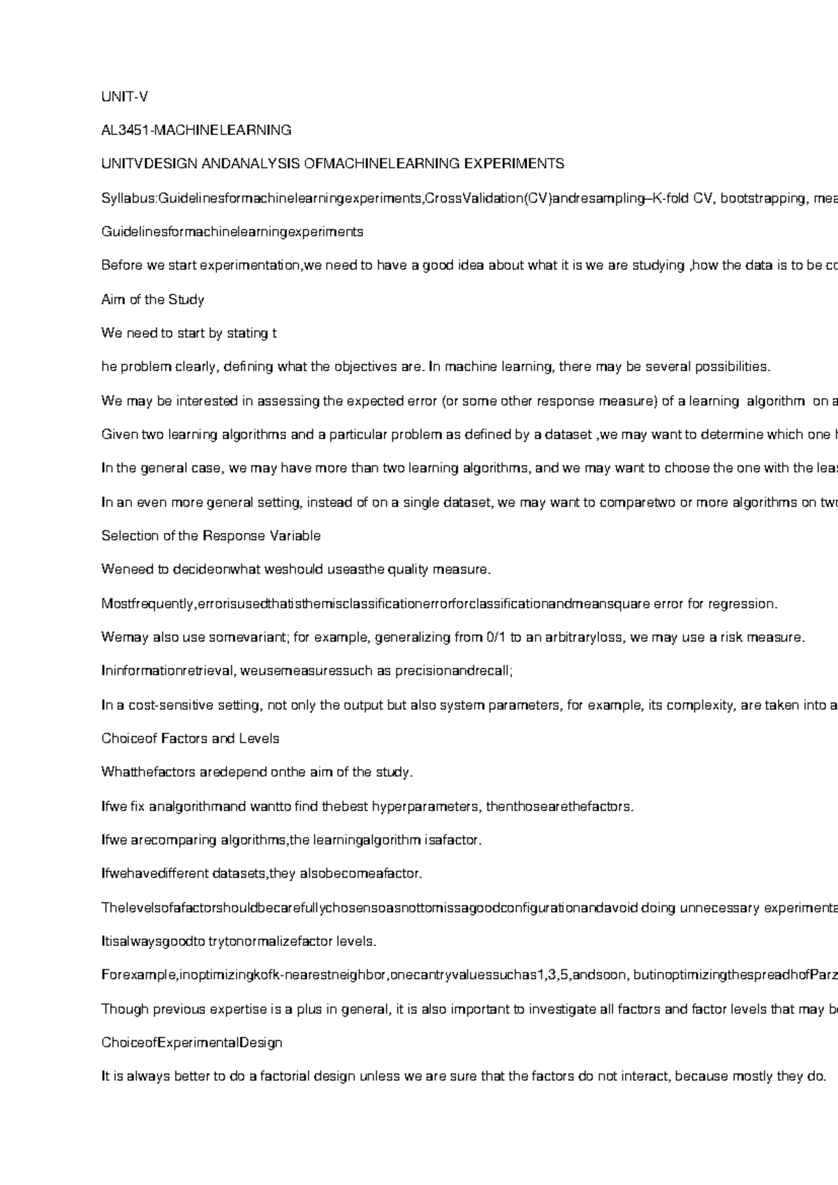 AL3451 Unit V Guidelines for Machine Learning Experiments and Analysis ...