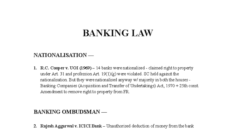 Sem 7 Banking Law Case Studies: Key Judgments and Principles - Studocu