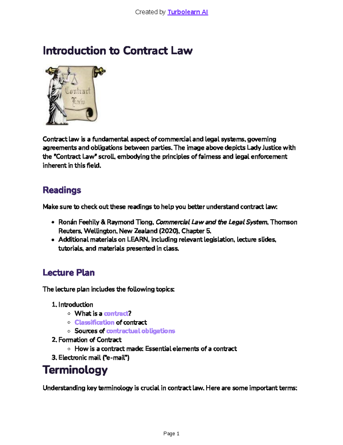 Contract Law Introduction: Week 1 Notes for LAW101 - Studocu
