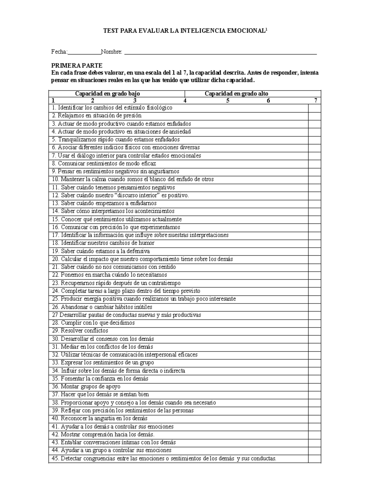 Test evaluar IE - Test - TEST PARA EVALUAR LA INTELIGENCIA EMOCIONAL 1 ...