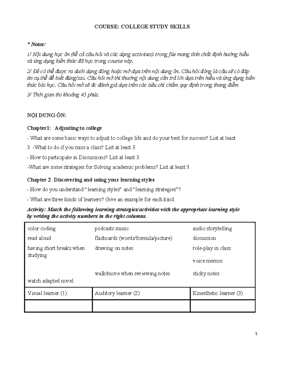 COLLEGE STUDY SKILLS: Review Notes for Exam Preparation - Studocu