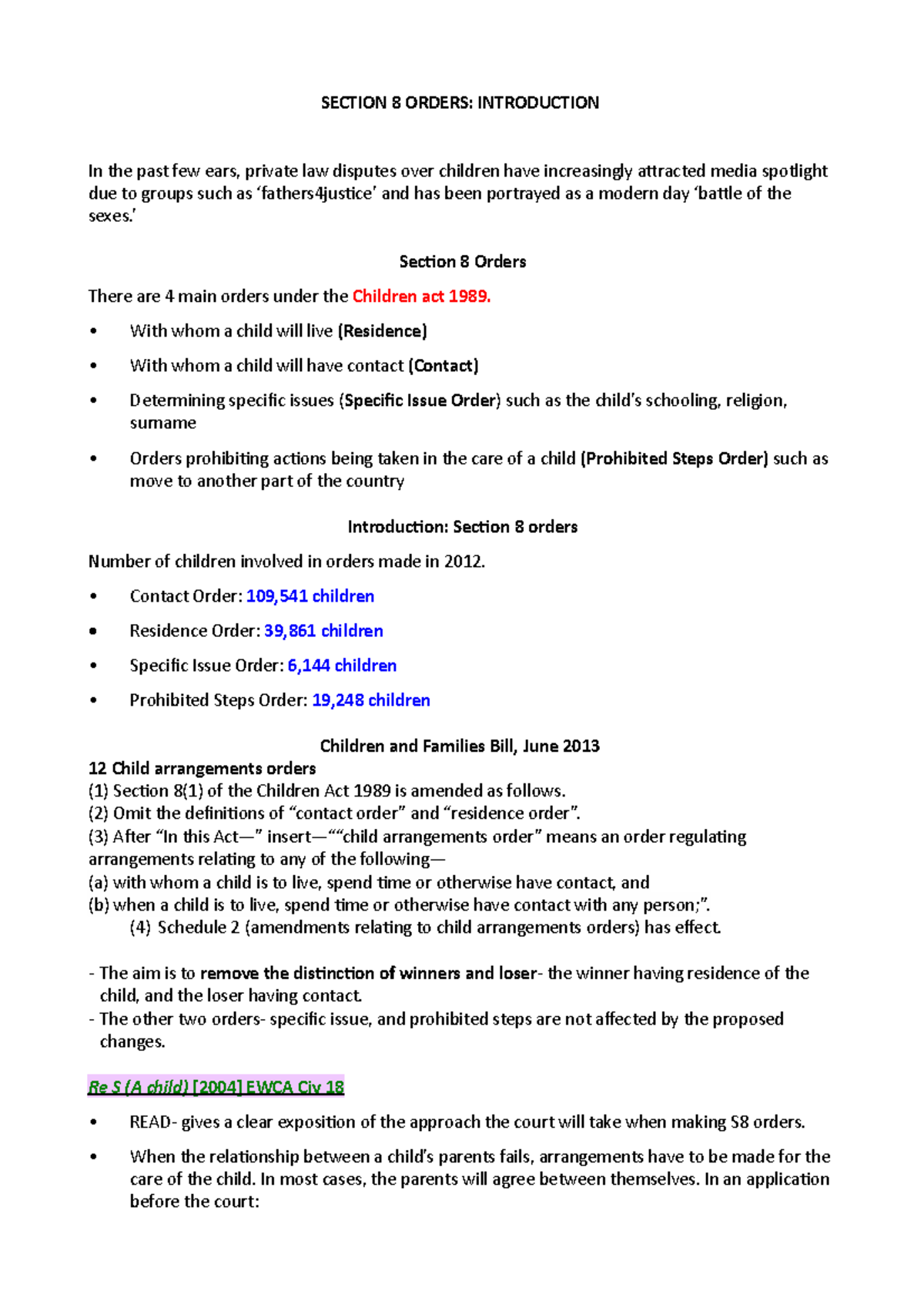 S8 Orders: Contact & Residence Summary Overview - Studocu