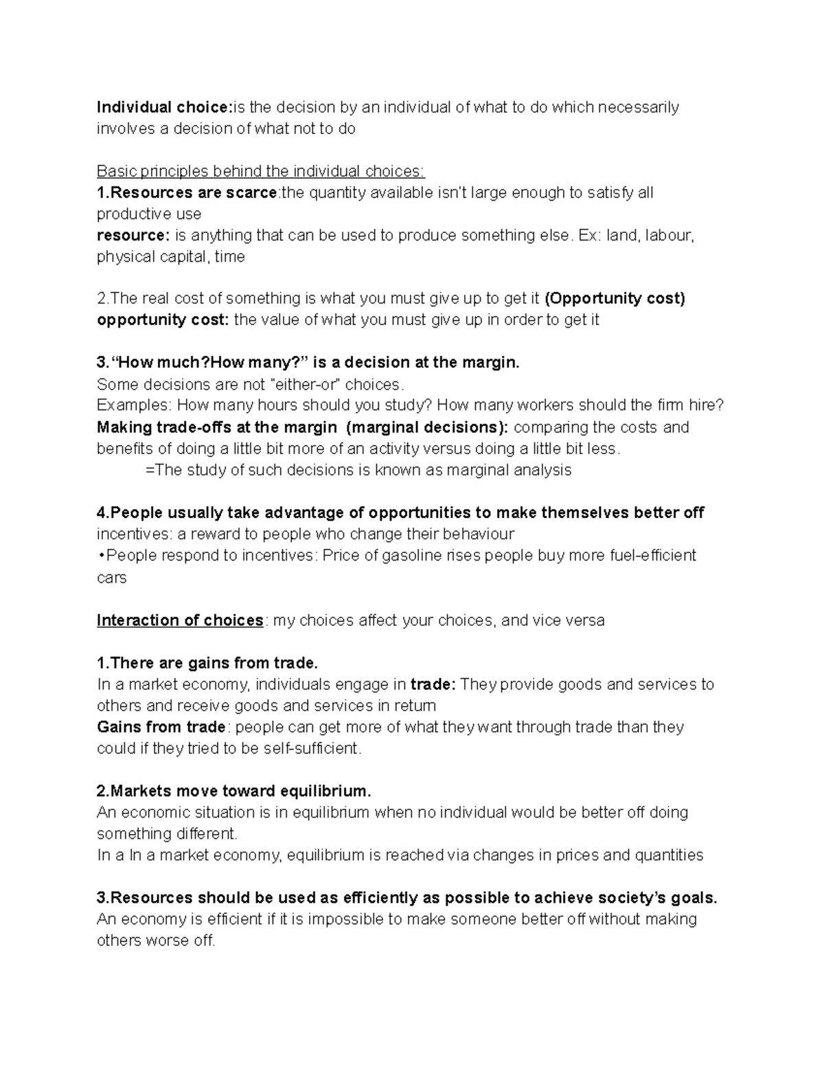 Economics 101 Lecture Notes: Key Concepts of Individual Choice and ...
