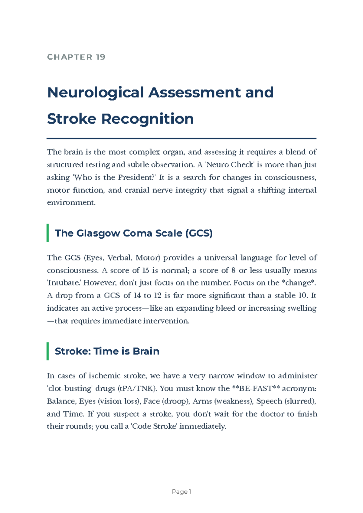 Chapter 19: Neurological Assessment & Stroke Recognition - Studocu