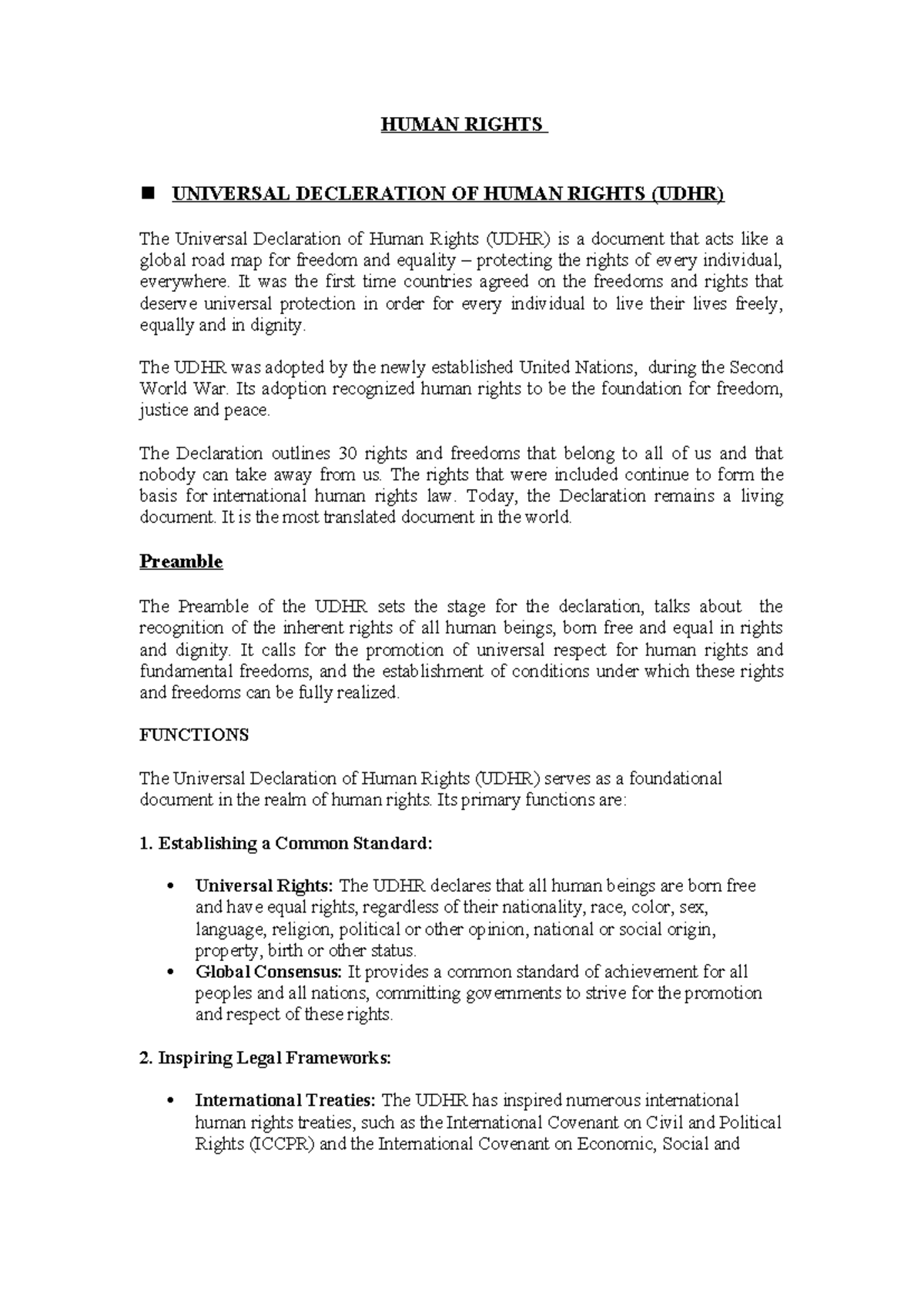 Human Rights - notes of HR - HUMAN RIGHTS UNIVERSAL DECLERATION OF ...