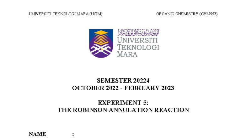CHM557 Organic Chemistry Experiment 5: Robinson Annulation Reaction ...