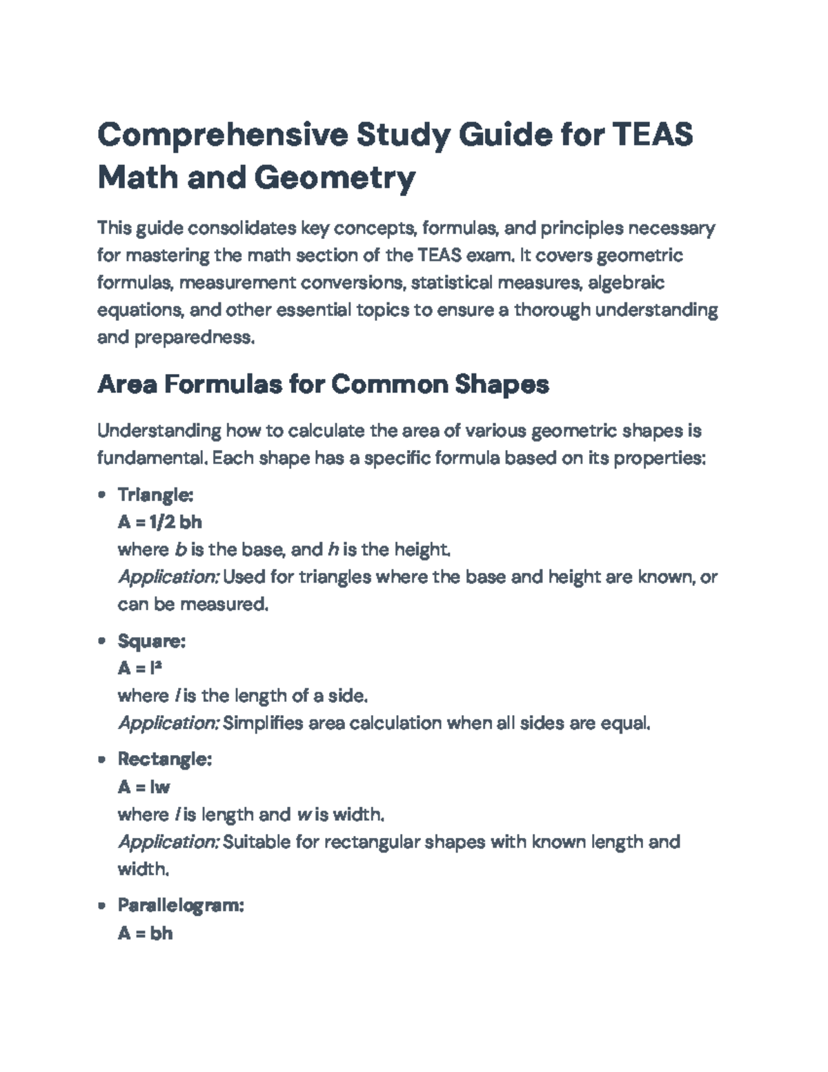 Comprehensive Study Guide for TEAS Math & Geometry Concepts - Studocu