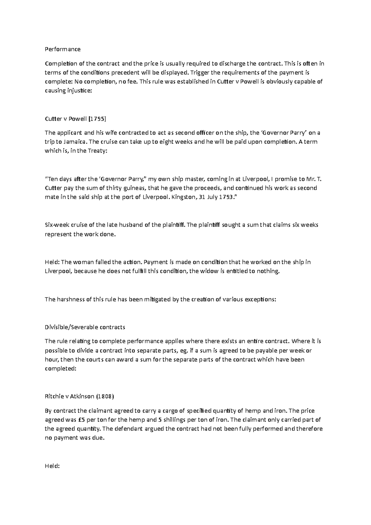 Contract Law Case Study: Breach and Performance Exceptions - Document Preview