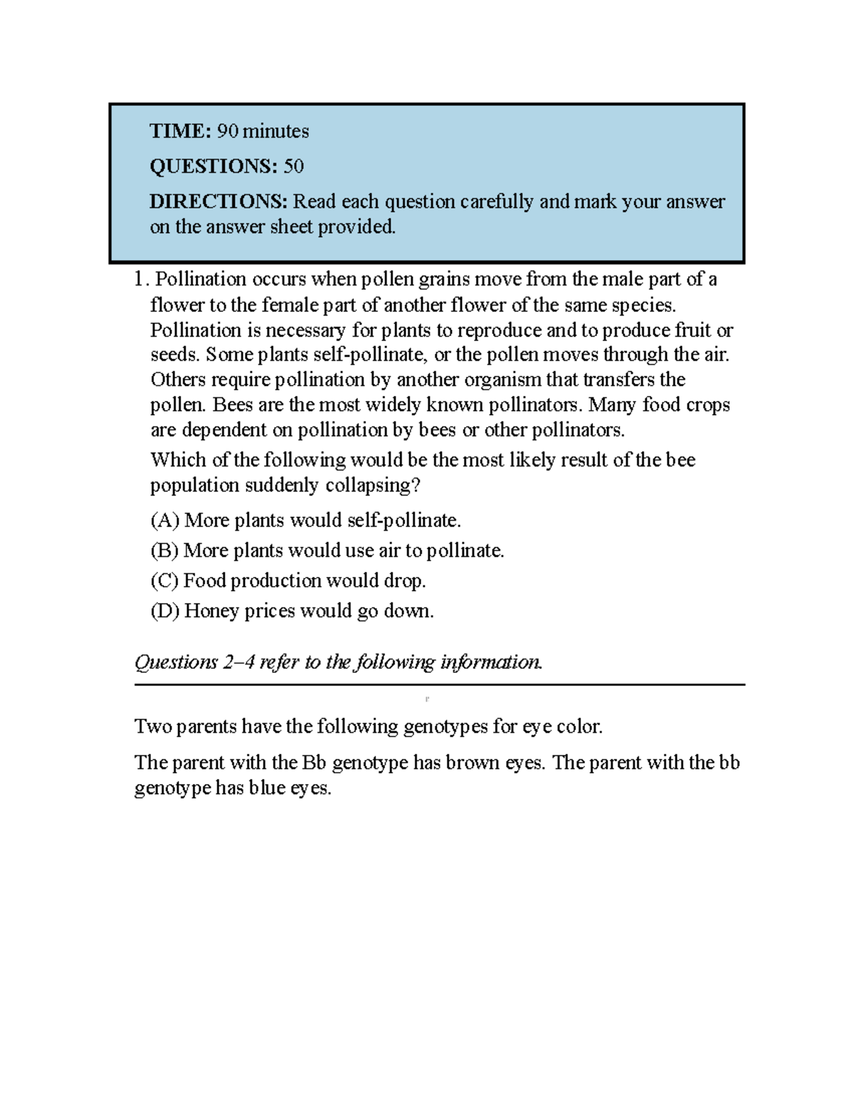 Full Length Science Practice Test 1 (TIME: 90 min, QUESTIONS: 50) - Studocu