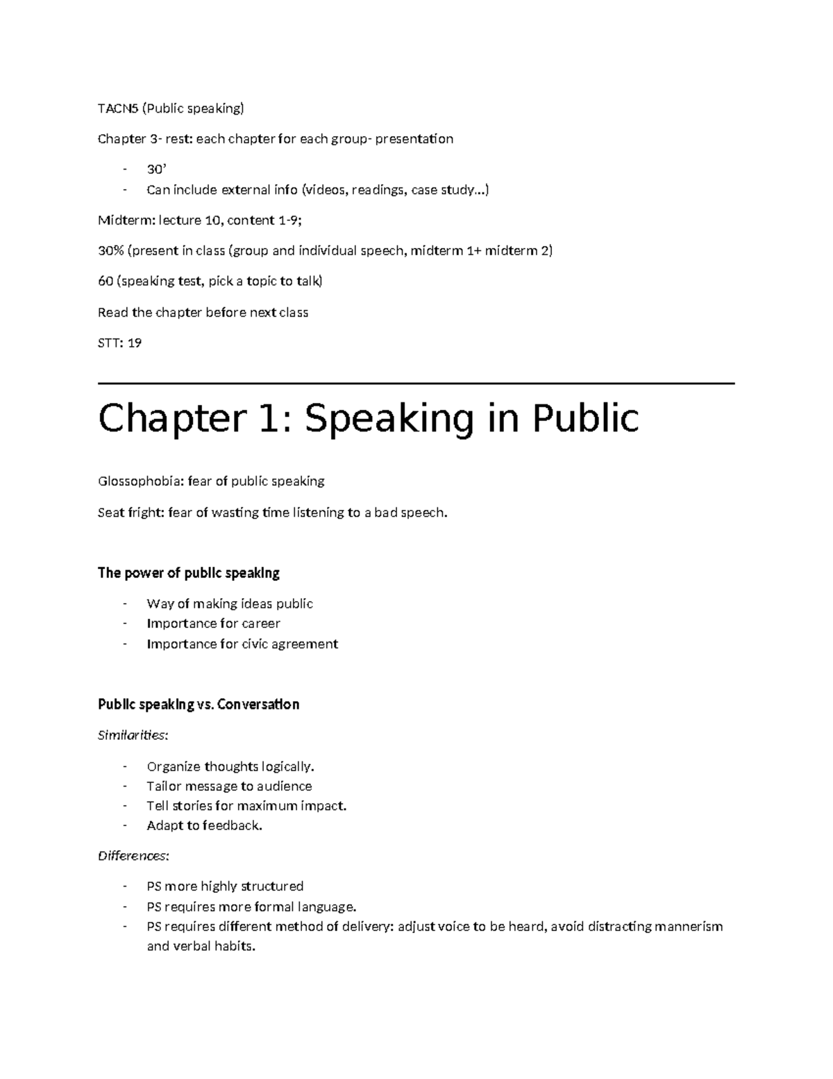 TACN5 - Midterm Study Notes on Public Speaking and Listening Techniques ...