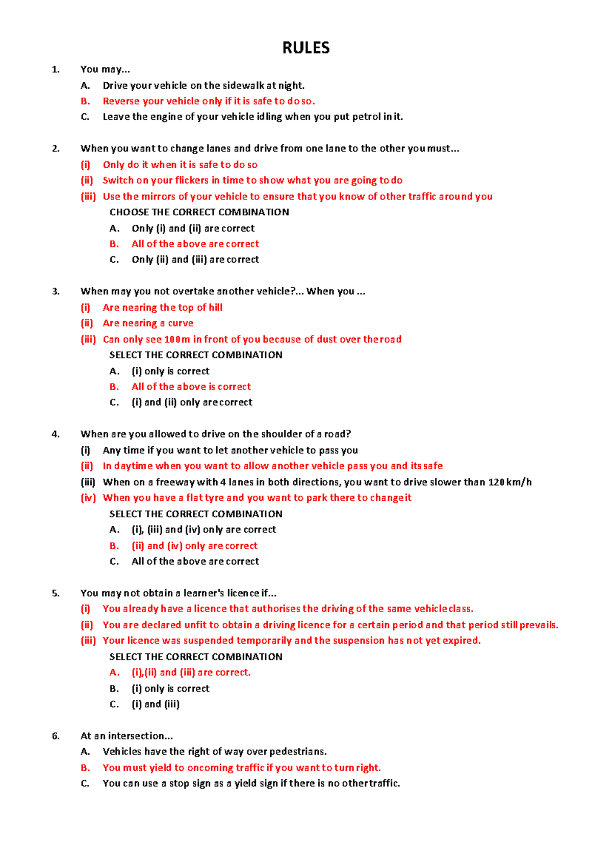 Driving Rules and Regulations: Mock Test 854940698 - Studocu