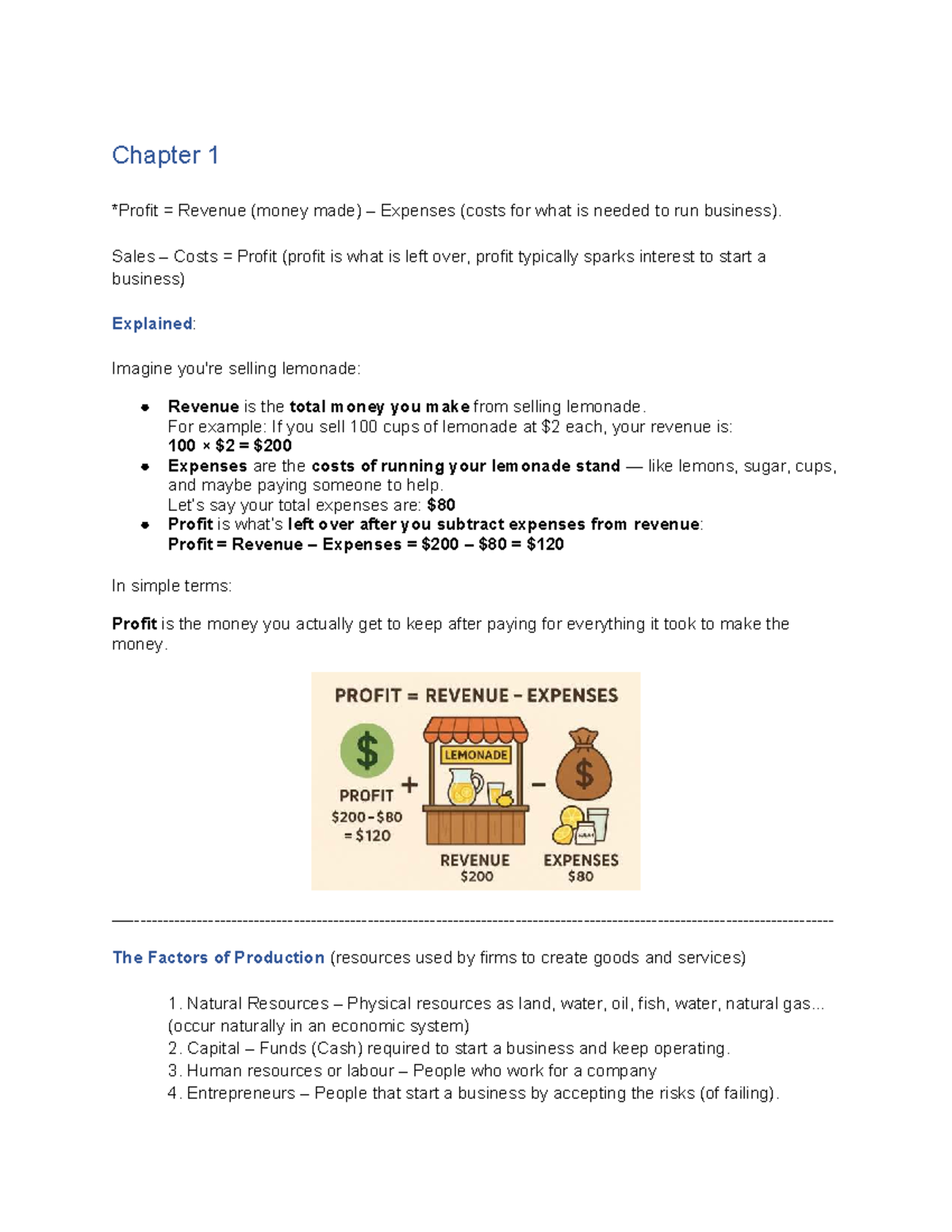 Busi 1000 Ch 1 - Introduction to Business: Revenue, Expenses, and ...