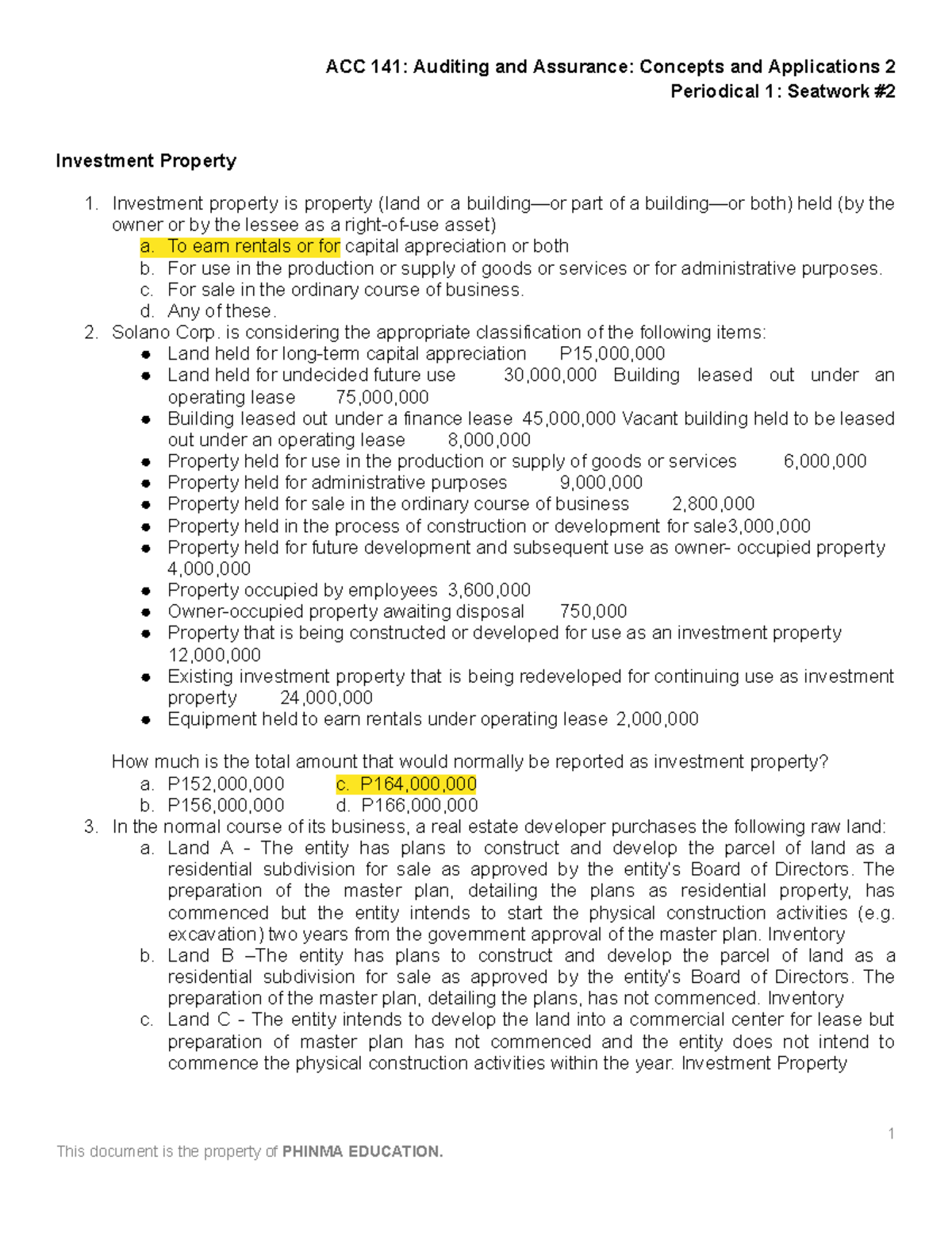 ACC 141: Auditing and Assurance Concepts - Periodical 1 Seatwork on ...