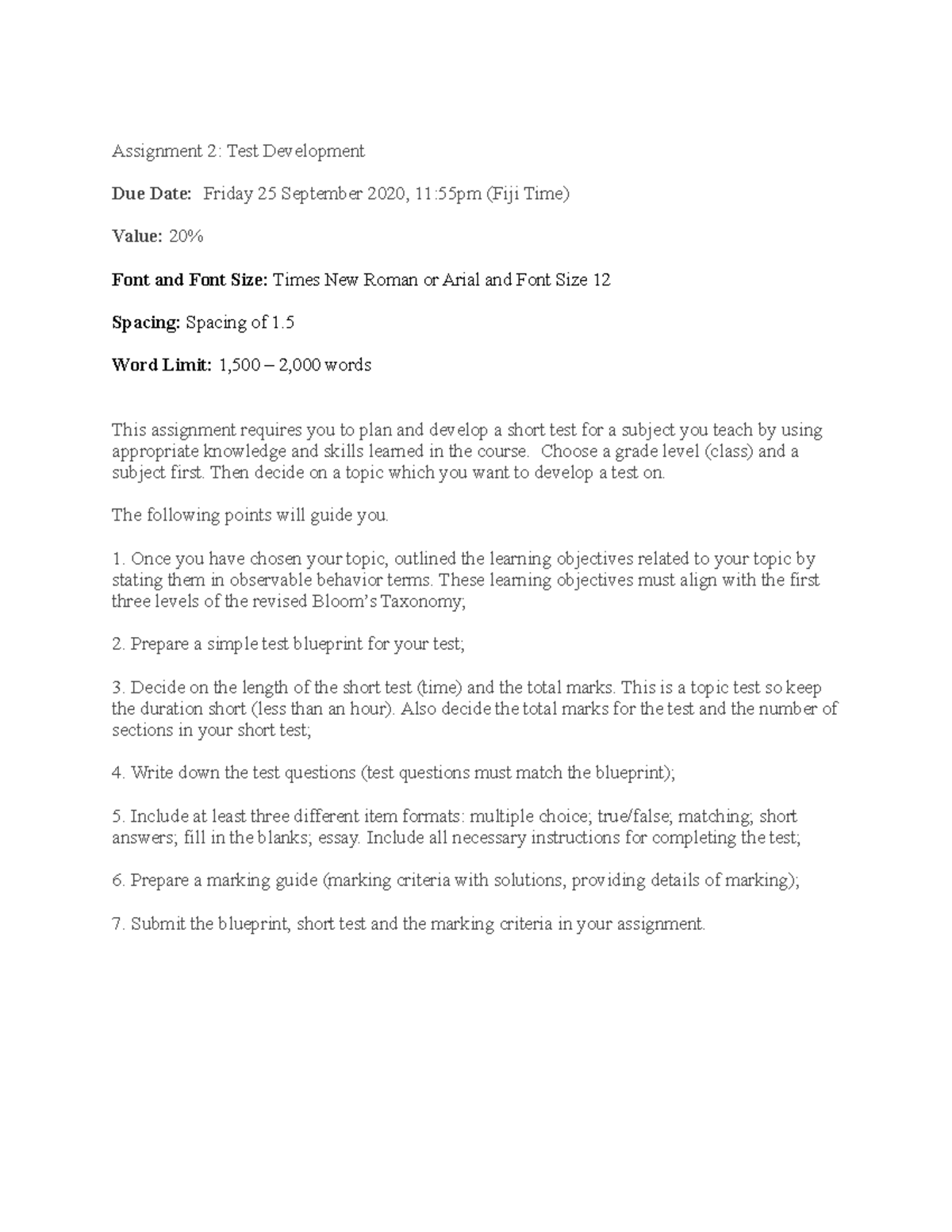 ED154 Assignment 2 - Test Development Guidelines and Criteria - Studocu