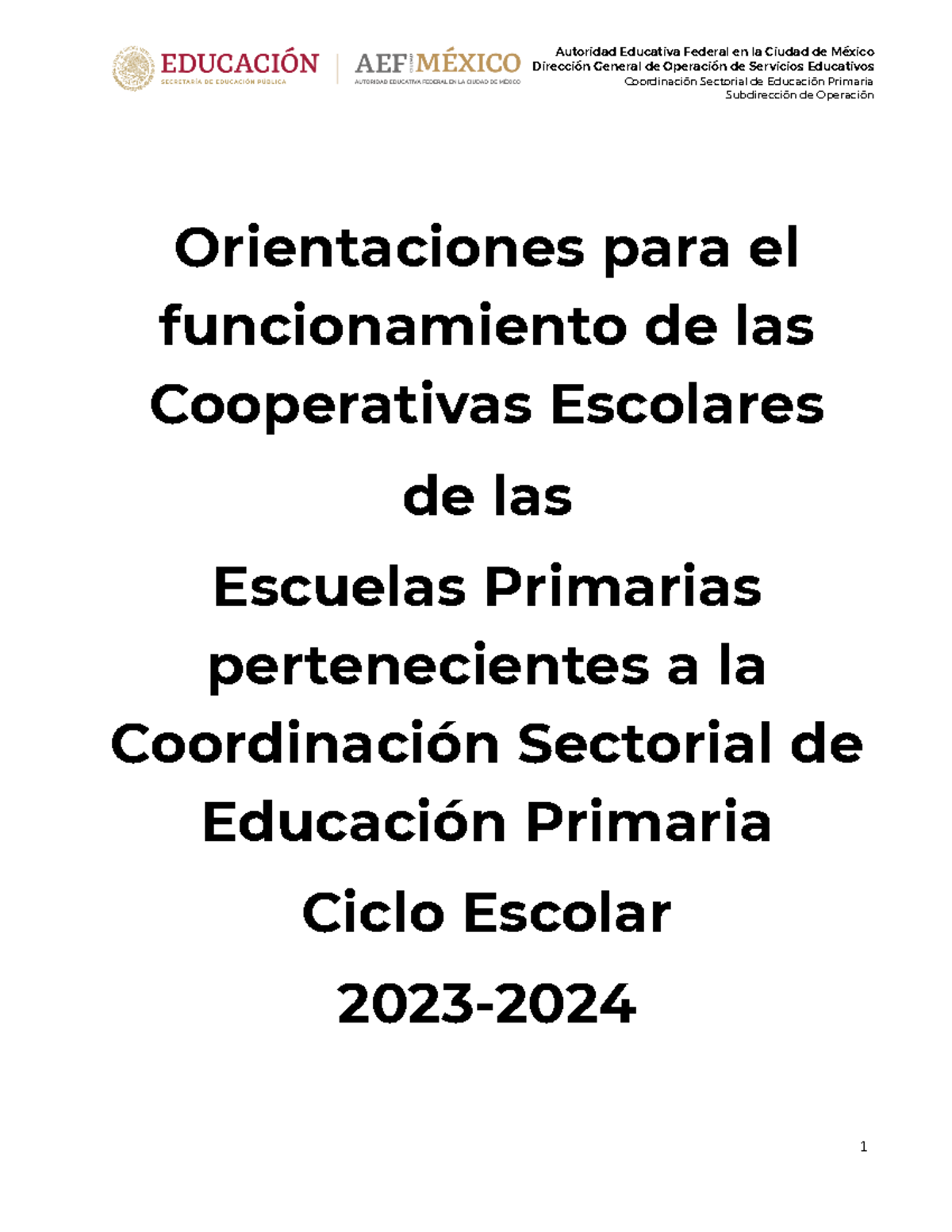Orientaciones para el Funcionamiento de Cooperativas Escolares 2023-2024 - Document Preview