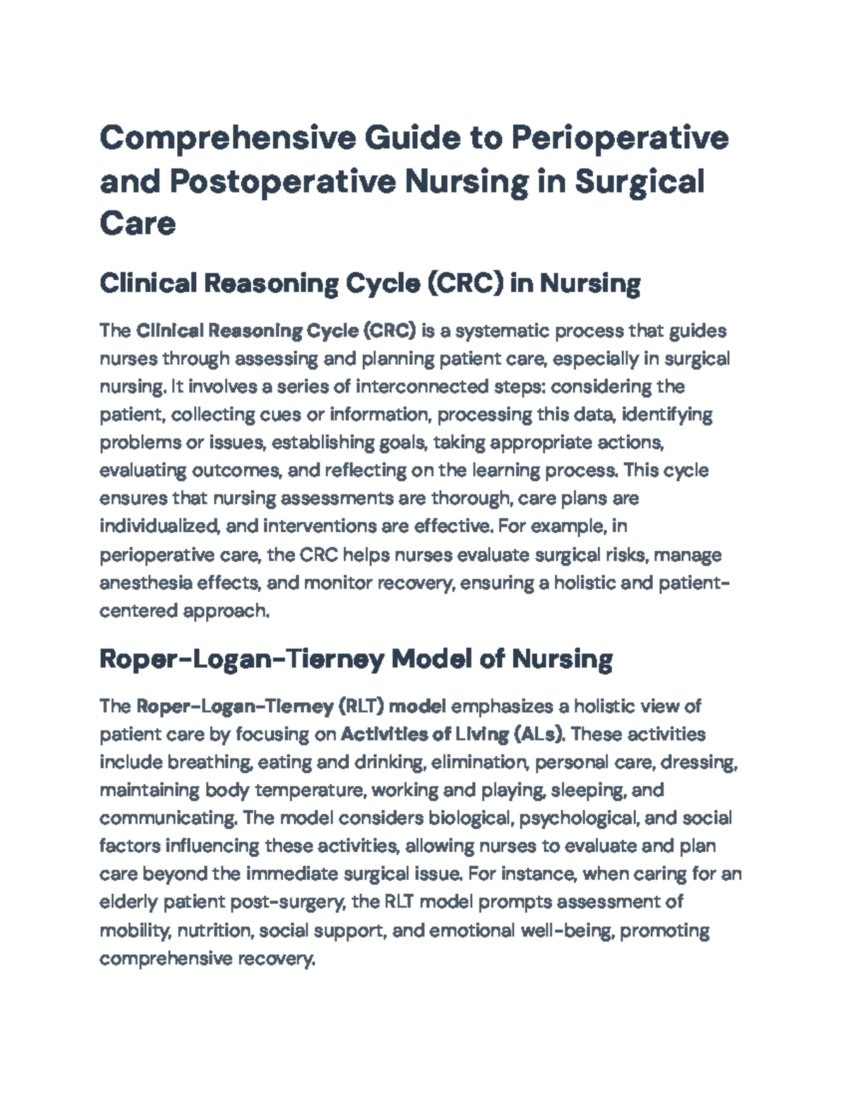 Comprehensive Guide to Perioperative & Postoperative Nursing (NURS 301 ...