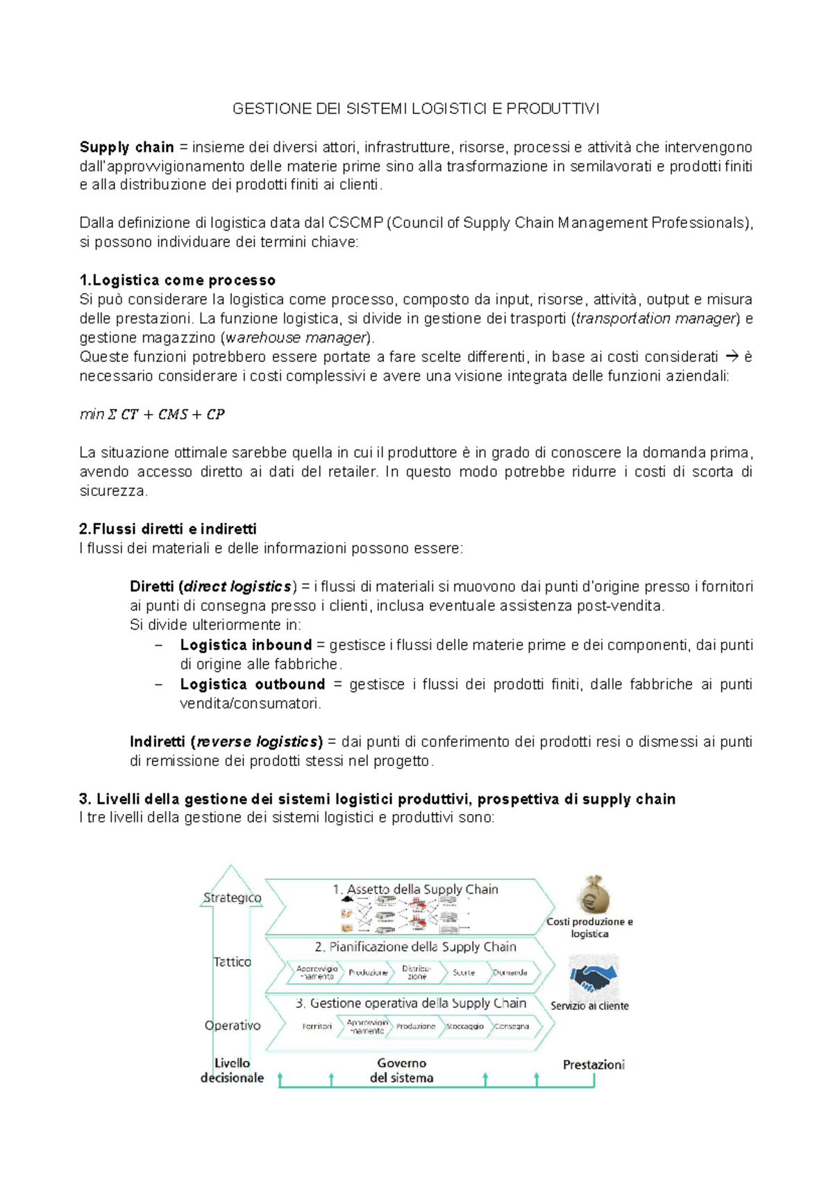 GSLP - Appunti sulla Gestione dei Sistemi Logistici e Produttivi - Studocu