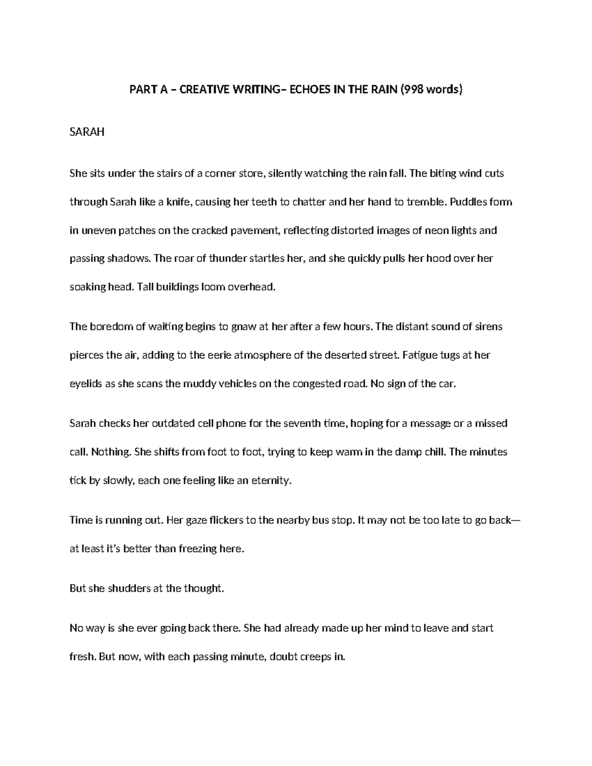 Creative writing- past paper 1 - PART A – CREATIVE WRITING– ECHOES IN ...