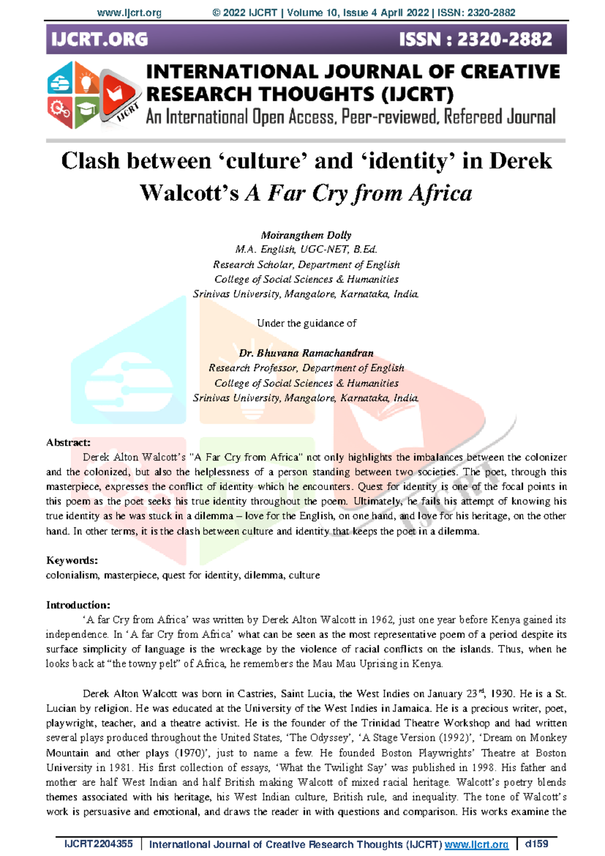 IJCRT 2204355 - Analyzing Culture and Identity in Walcott's Poetry ...