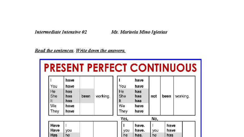 Present Perfect Continuous (02) - Exercises and Answers - Studocu
