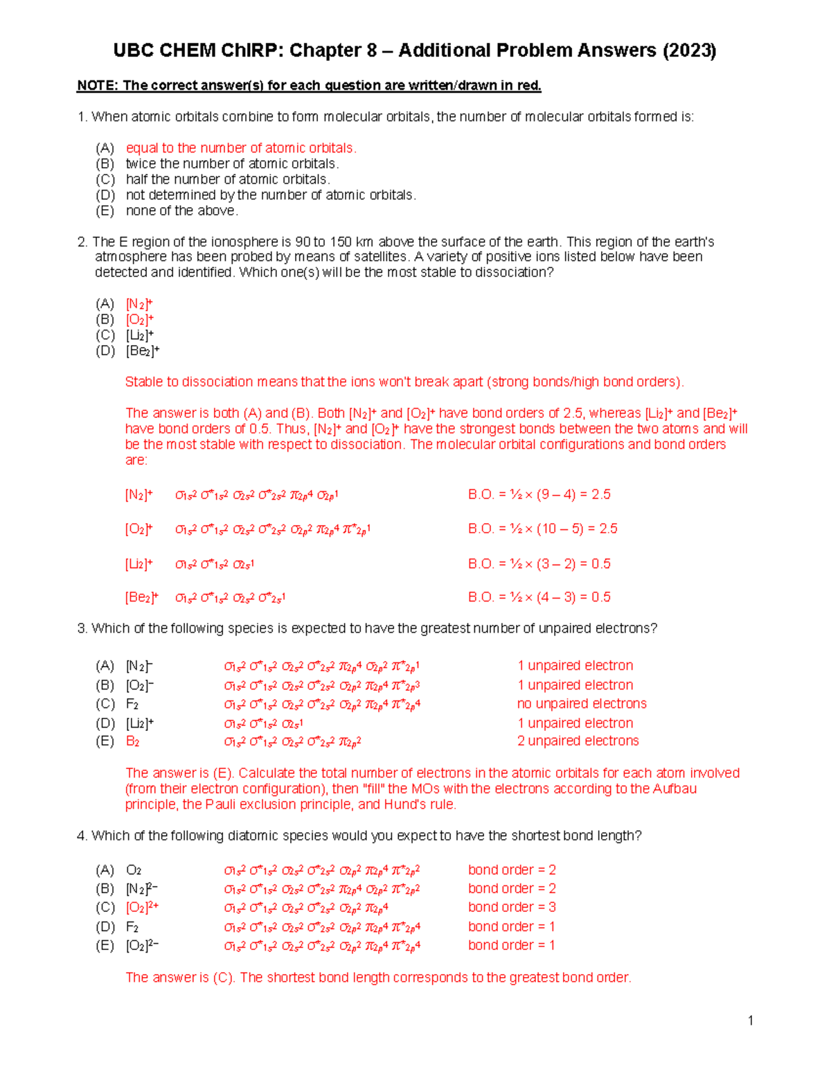 UBC CHEM ChIRP: Answers to Chapter 8 Additional Problems (2023) - Studocu