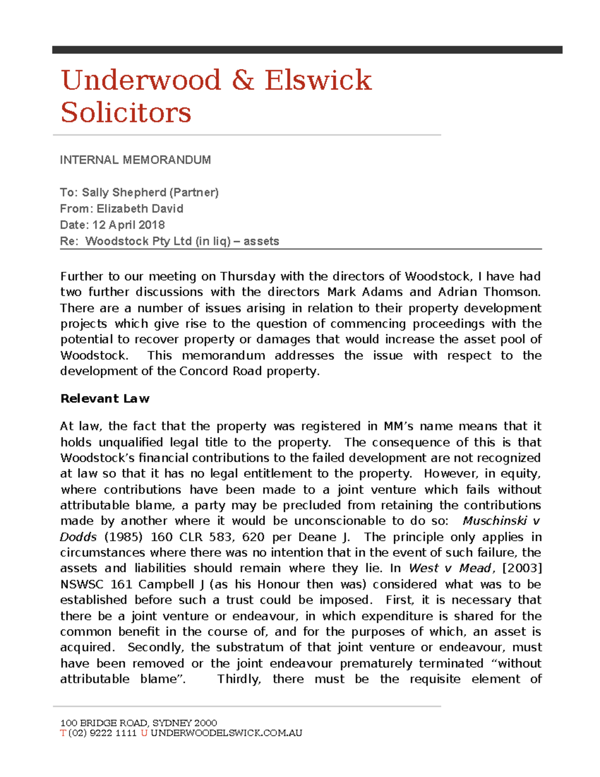 Example Solicitor File Note2024 - Underwood & Elswick Solicitors ...