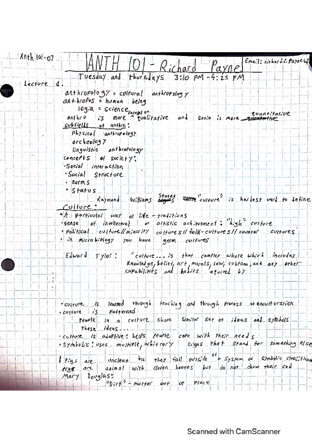 Anth101Notes - Lecture notes 1-4 - Anth ANTH 101 Richard Payne Email ...