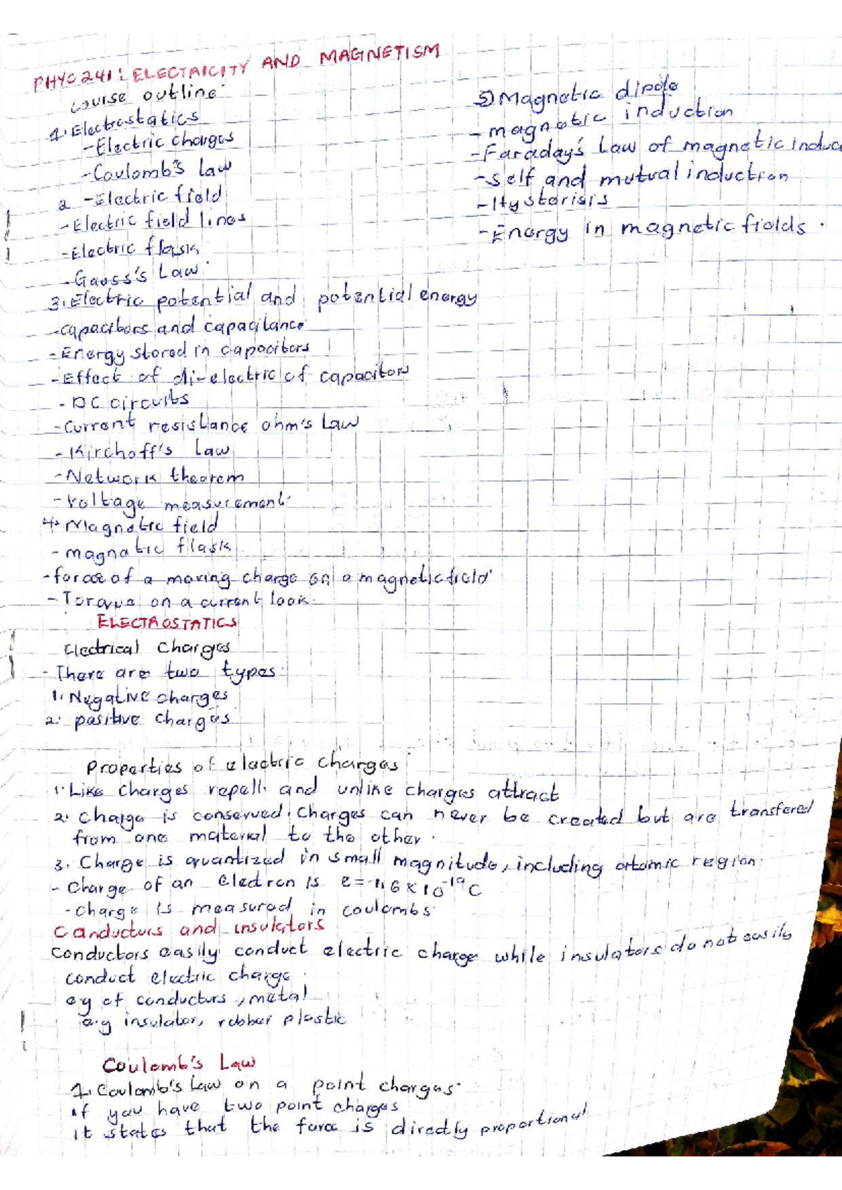 PHYC241: Electricity and Magnetism Course Outline and Key Concepts ...