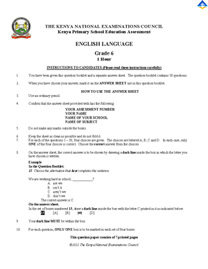 Integrated Science Grade 6 Sample - THE KENYA NATIONAL EXAMINATIONS ...