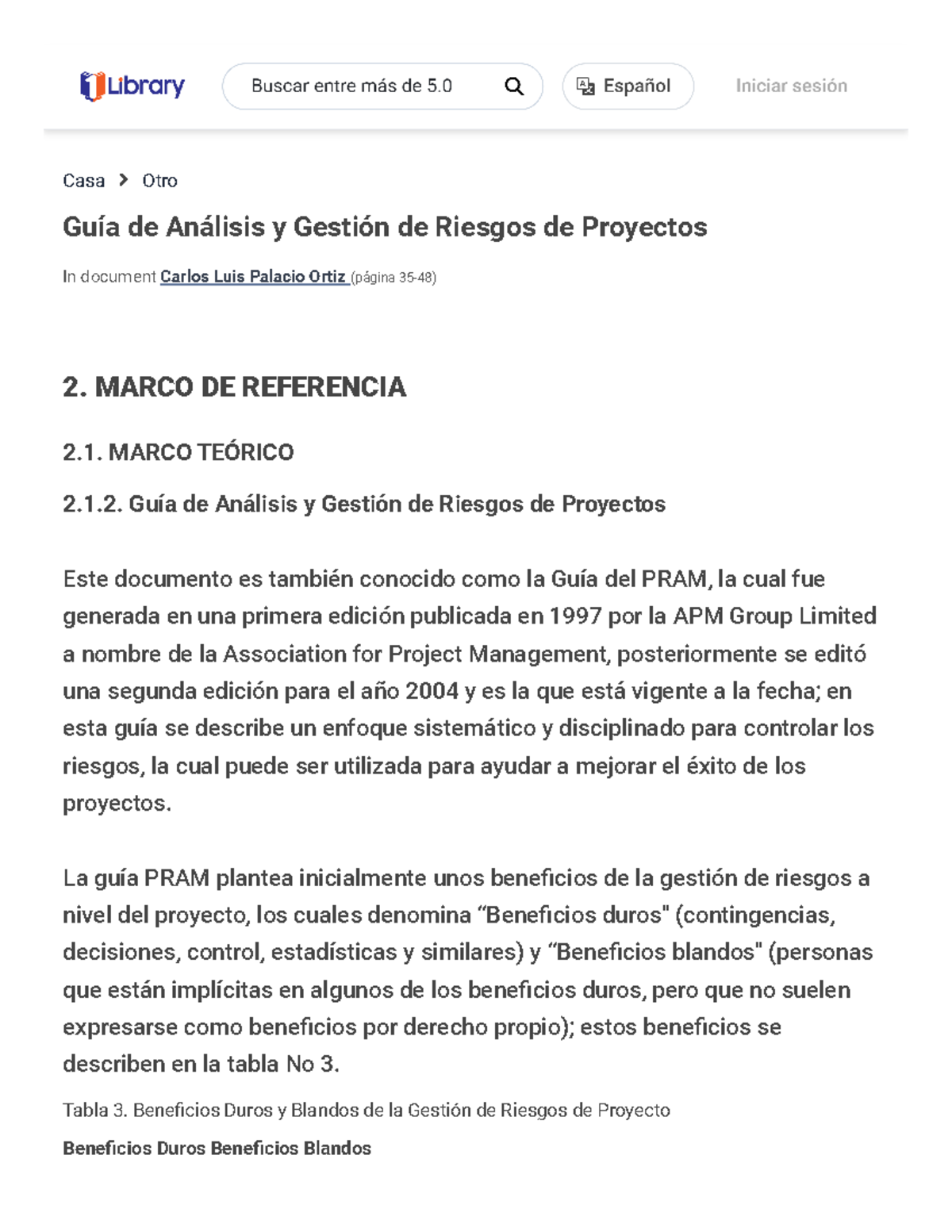 Guía de Análisis y Gestión de Riesgos de Proyectos - MARCO DE ...