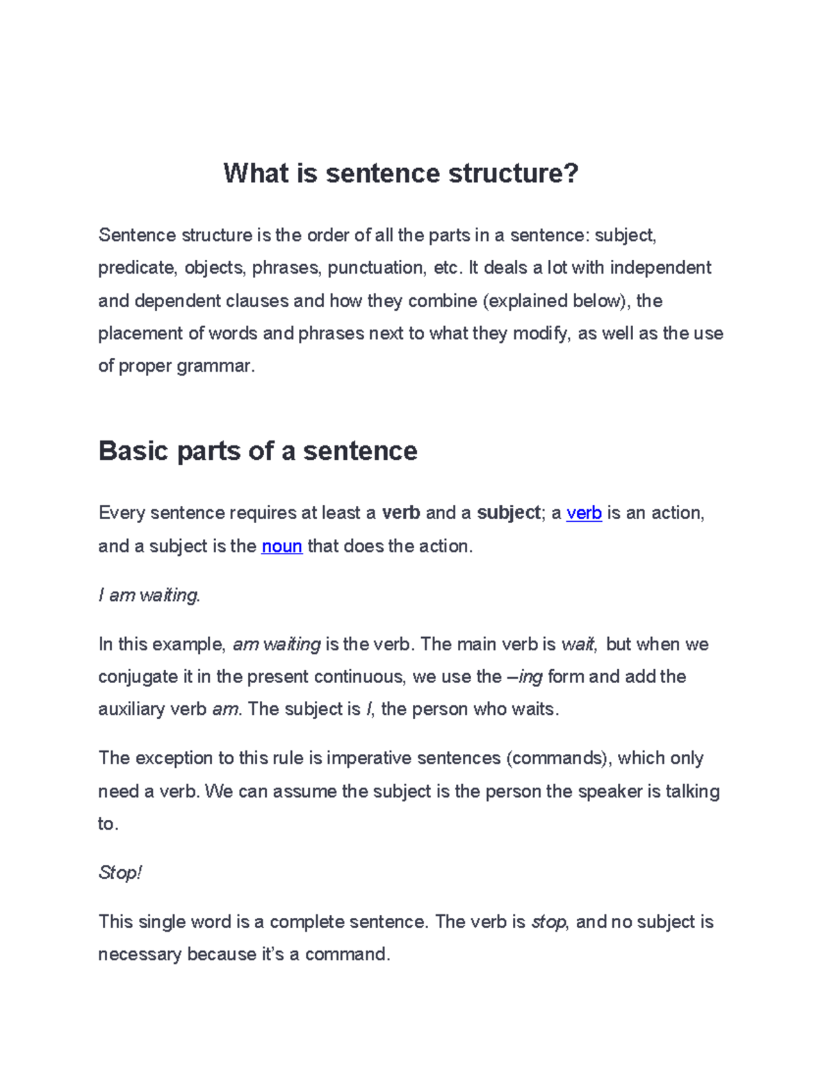 Sentence Structure Overview - GRANT - Studocu