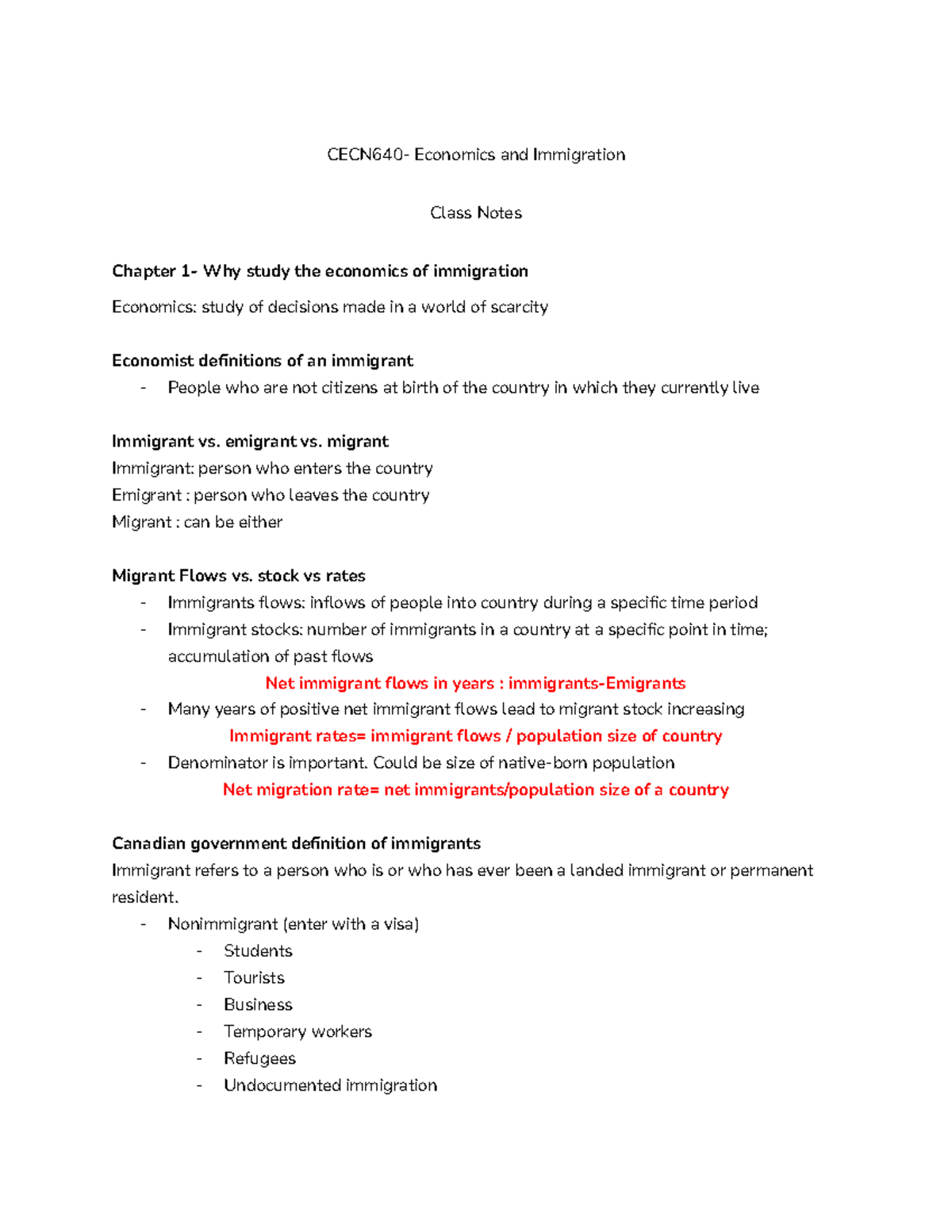 Midterm CECN640: Economics of Immigration Class Notes - Studocu