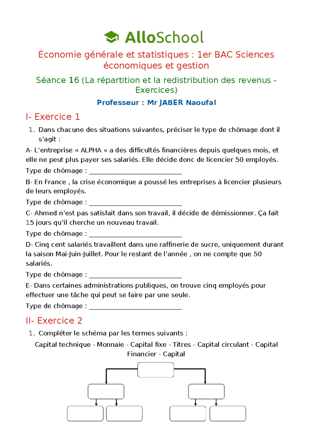 Économie Générale et Statistiques : 1er BAC - Séance 16 Exercices sur ...