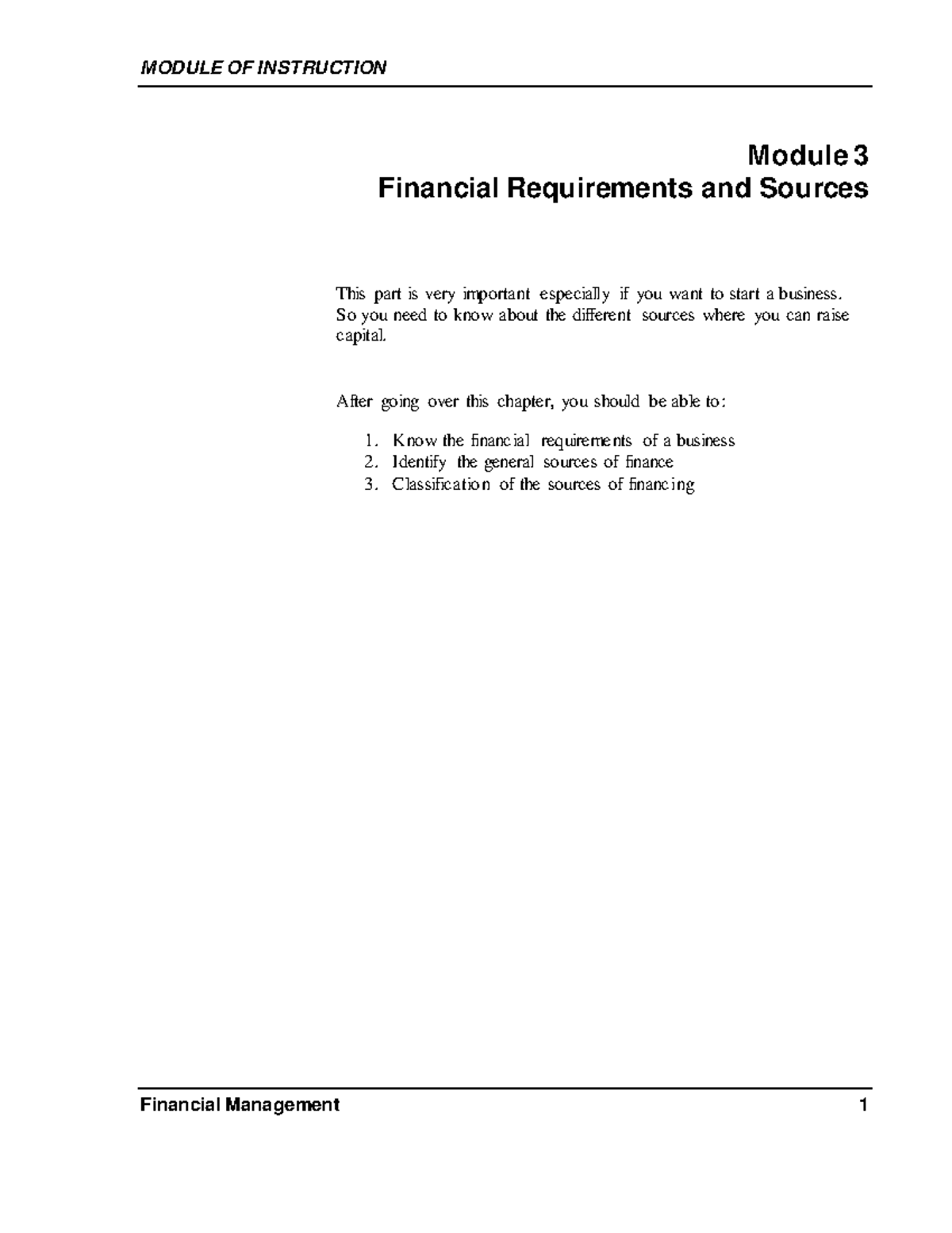 Financial Management 1: Financial Requirements and Sources Overview ...