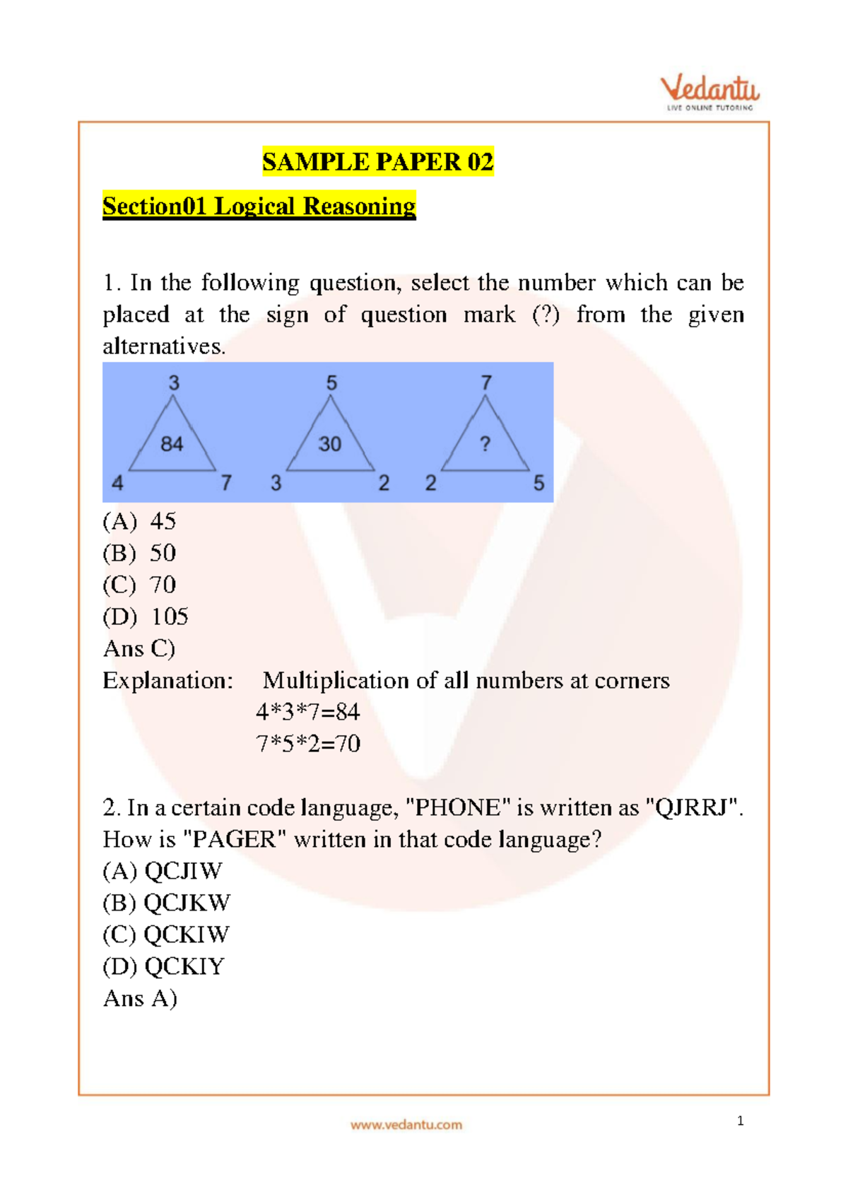 Nco olympiad sample question paper 2 class 7 - SAMPLE PAPER 02 ...