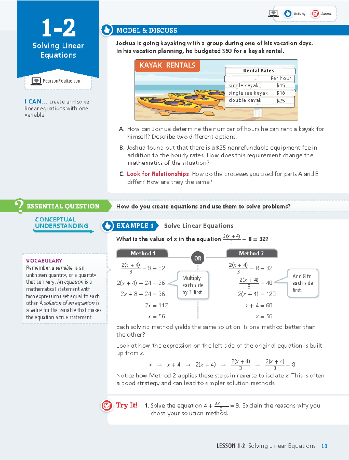 Solving Linear Equations Activity Assessment (Aga a1se 0102) - Studocu