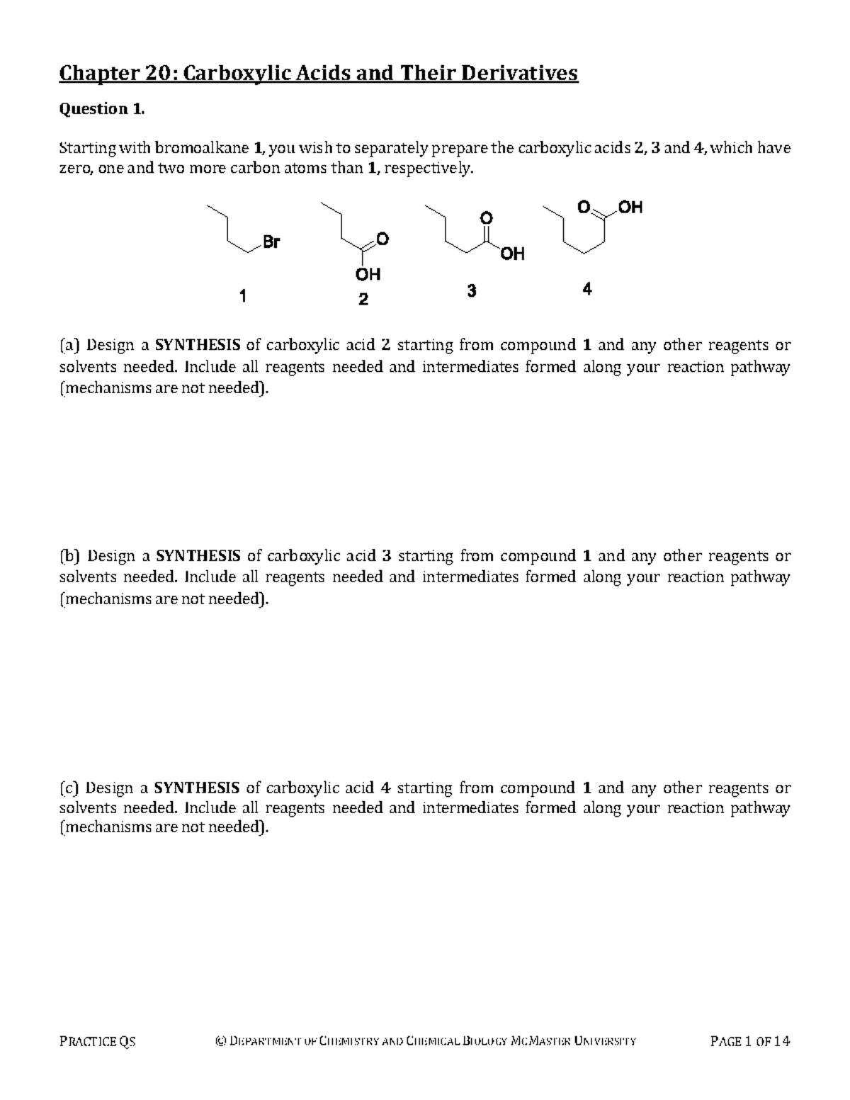 Chapter 20 Questions - Chapter 20: Carboxylic Acids and Their ...