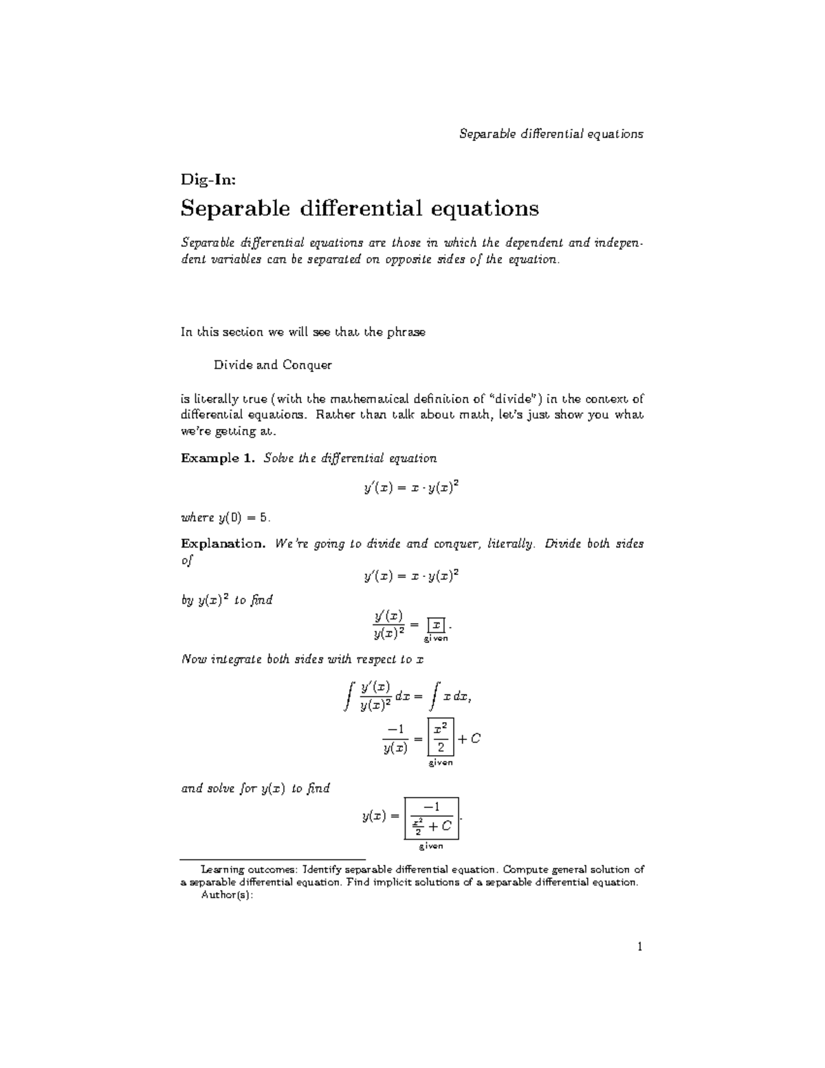 Separable Differential Equations: Concepts and Examples - Studocu