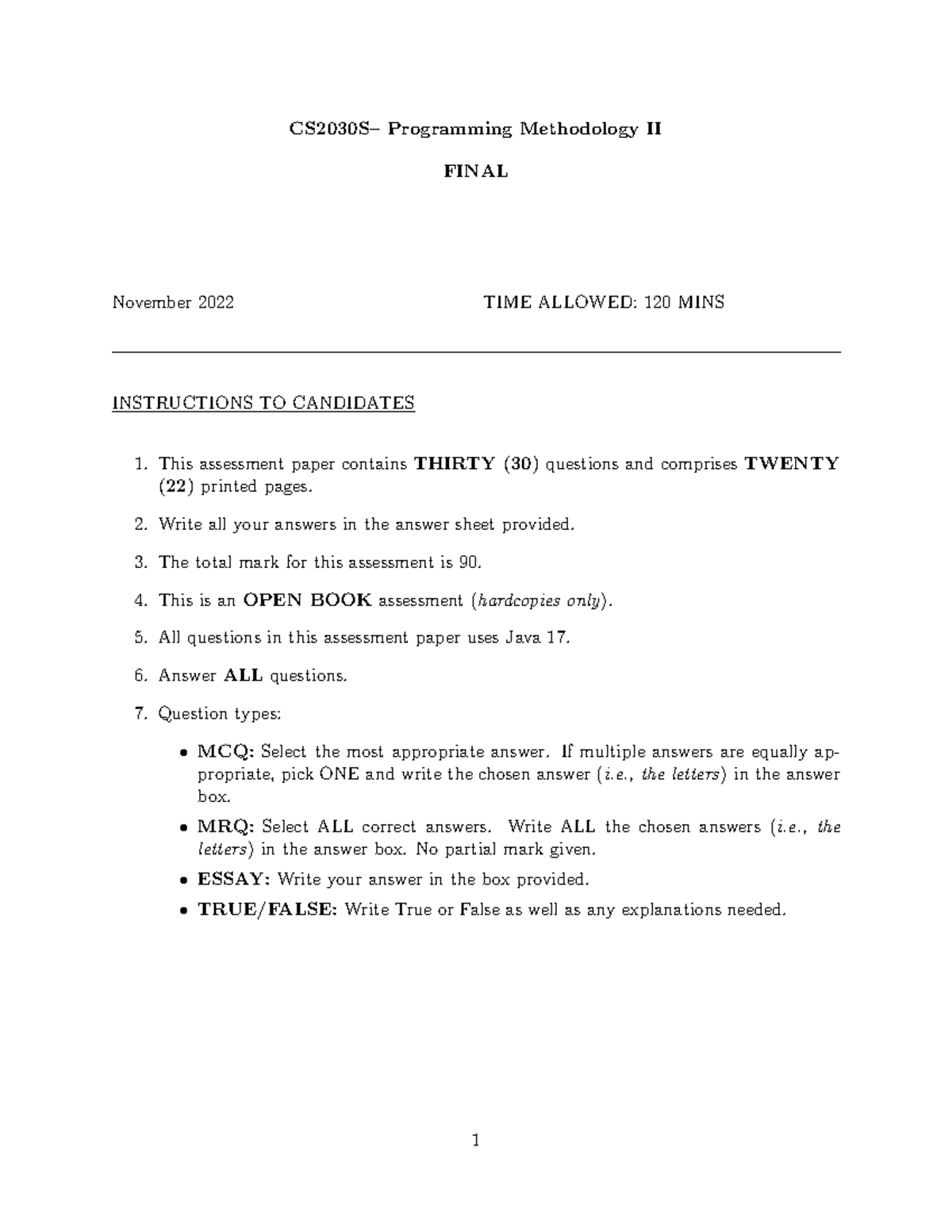 Programming Methodology II FINAL Exam Solutions - Nov 2022 - Studocu