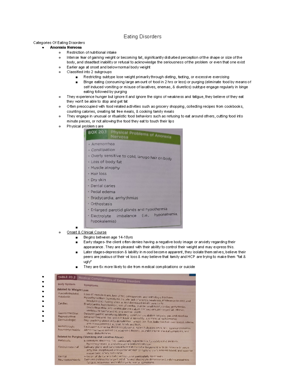 Ch. 20 Notes on Eating Disorders: Anorexia & Bulimia Nervosa - Studocu
