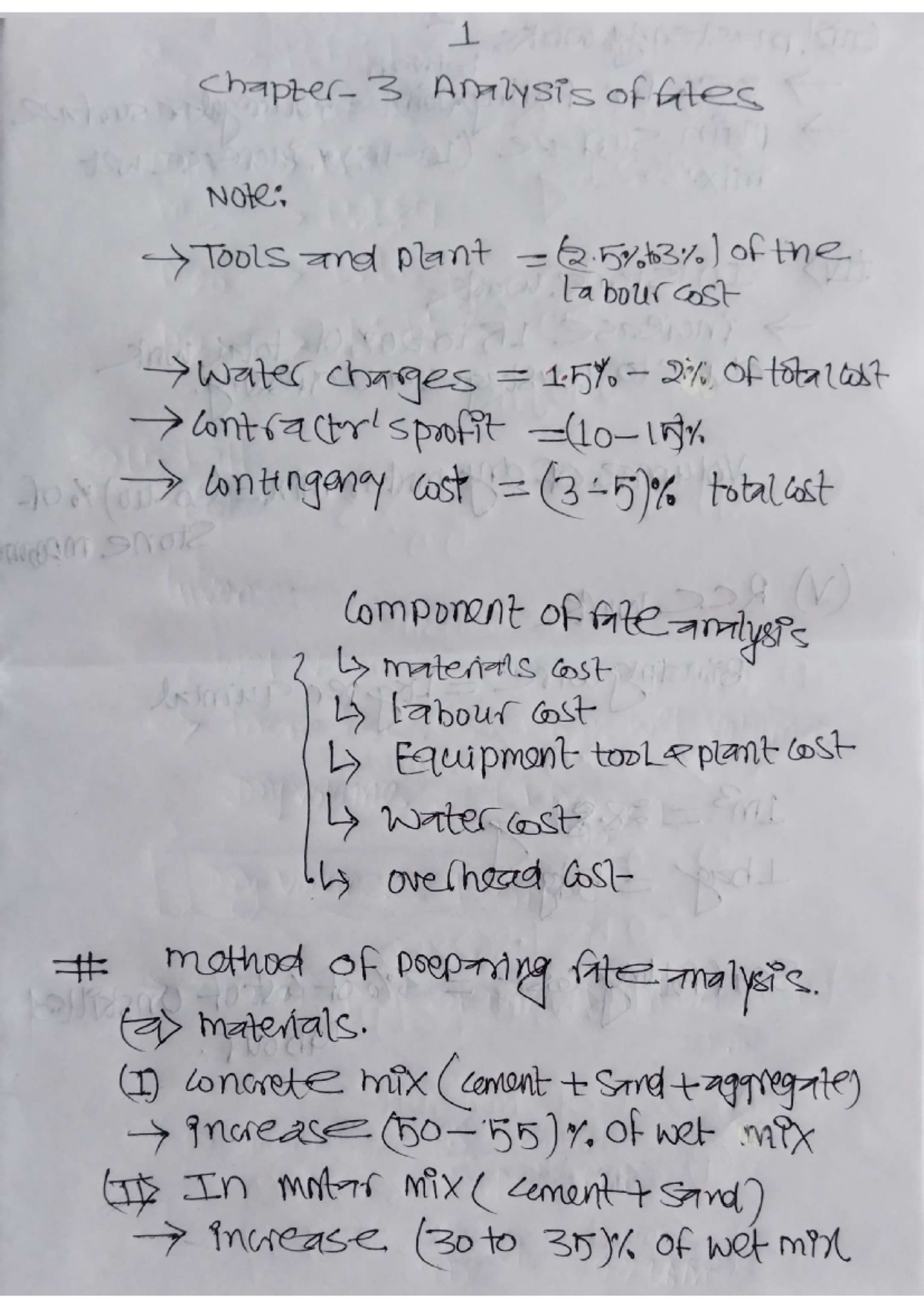 Chapter 3: Analysis of Rates for Construction Costs and Materials - Studocu