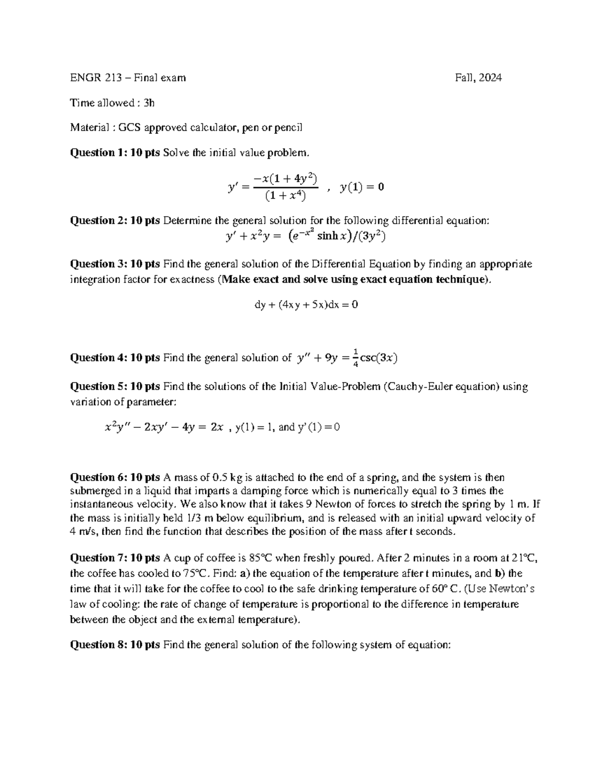 ENGR 213 Final Exam Study Guide - Fall 2024 - Studocu