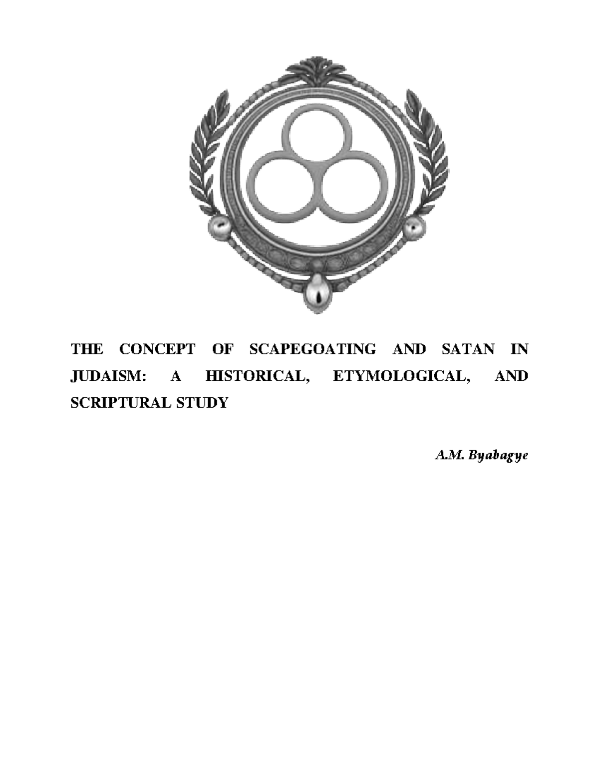 THE JEWISH CONCEPT OF SCAPEGOATING AND SATAN: A HISTORICAL STUDY - Studocu