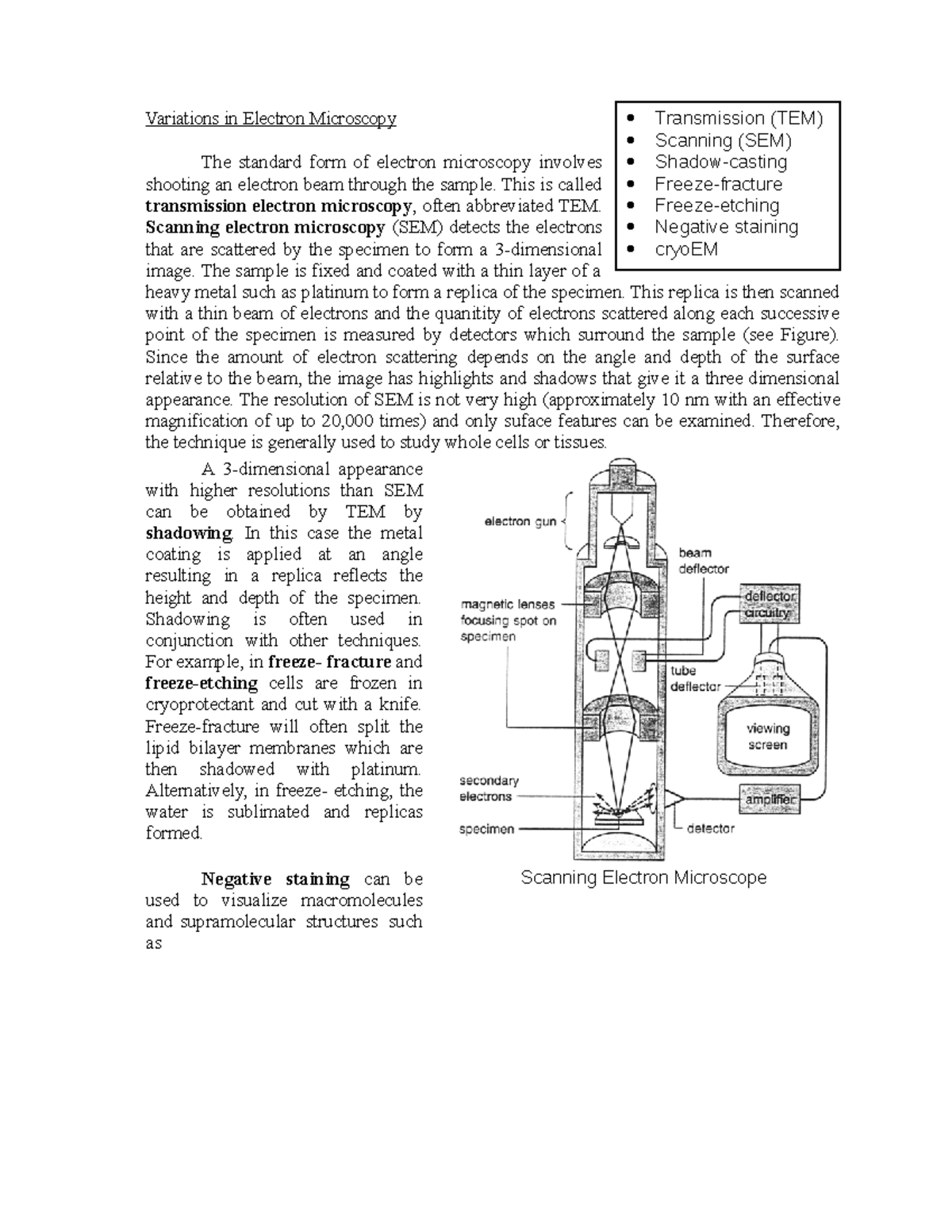 Variations in Electron Microscopy - This is called transmission ...