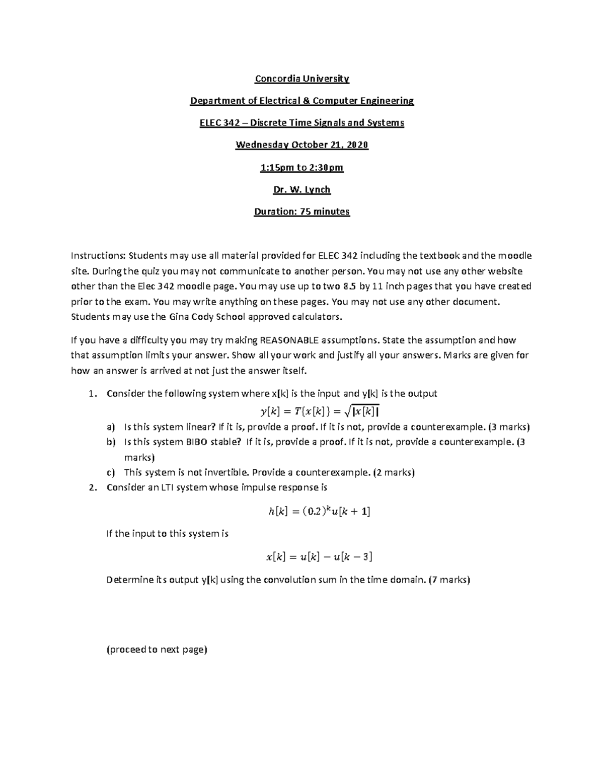 ELEC 342 - Discrete Time Signals and Systems - Old Exam Papers ...