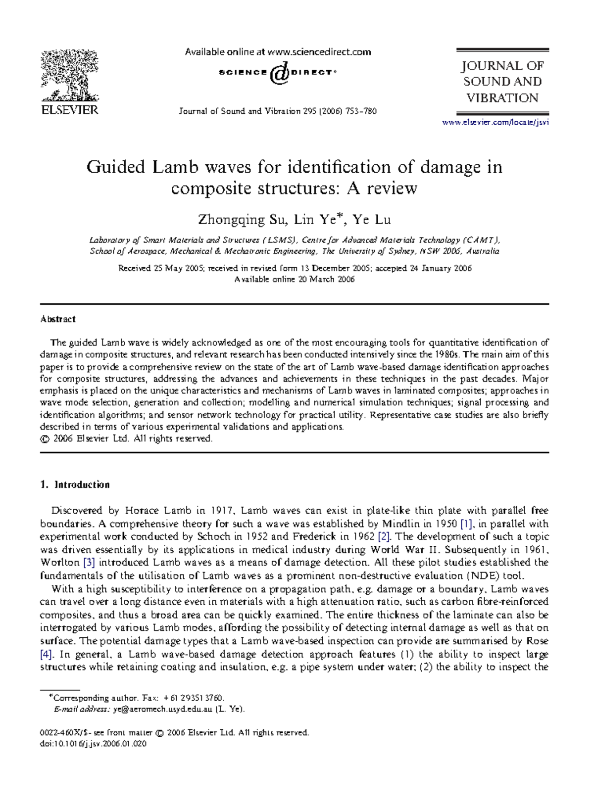 Guided Lamb Waves for Damage Identification in Composites: A Review ...