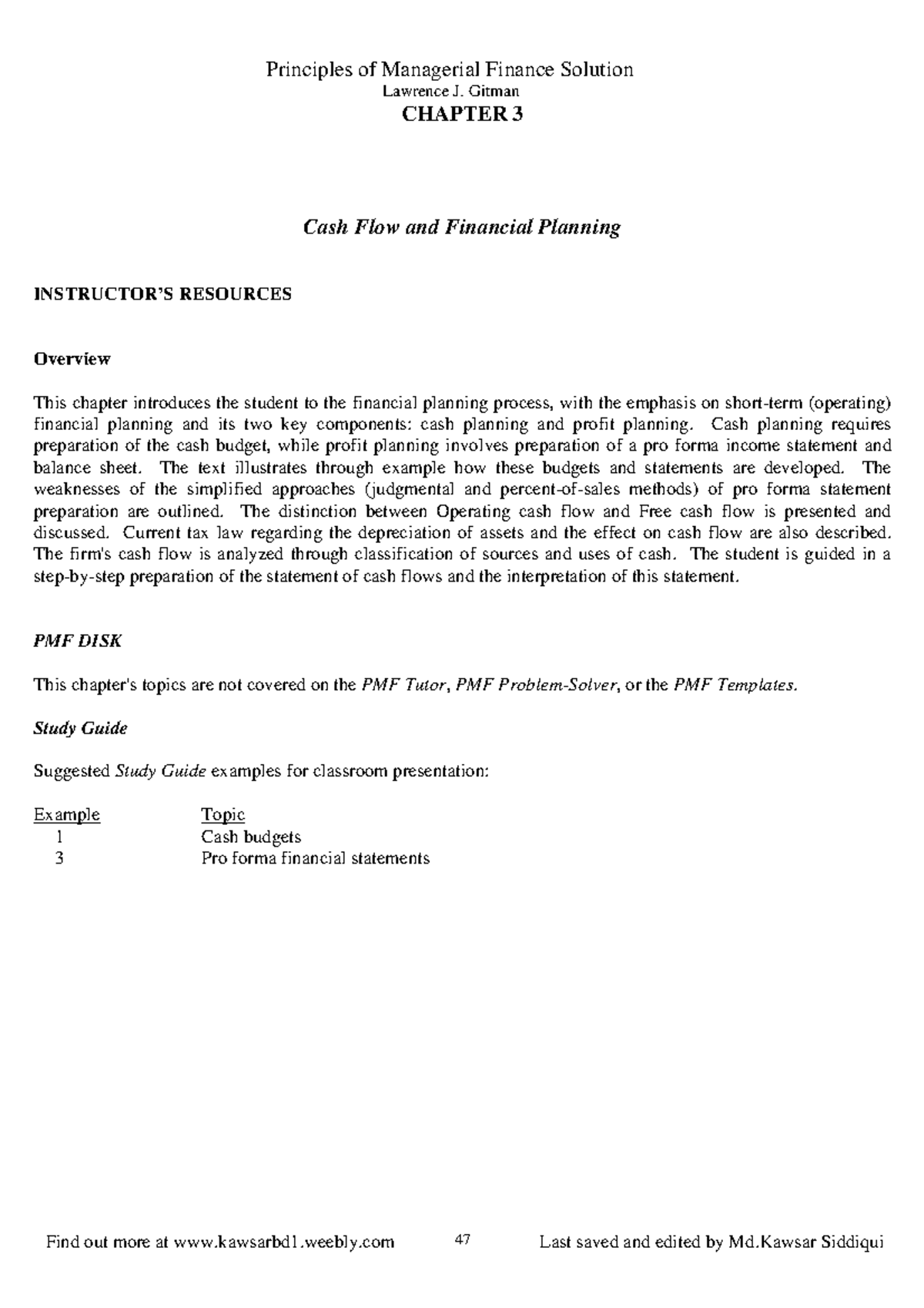 Chapter 3 - Lecture Notes on Cash Flow & Financial Planning (Finance ...
