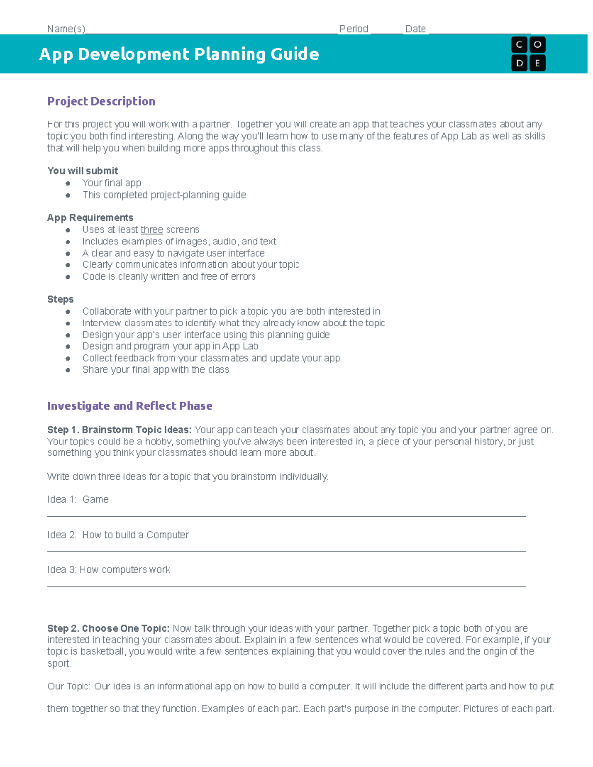Unit 3 Final Exam: App Development Planning Guide & Project Overview ...
